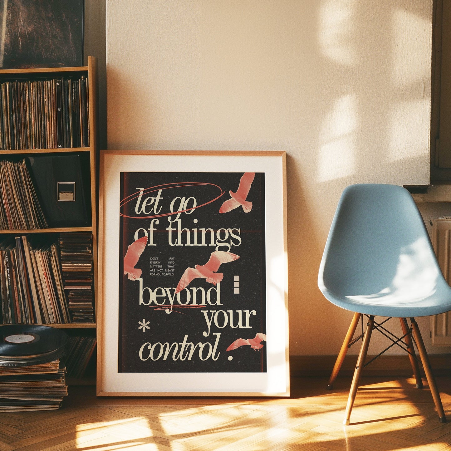 Let Go of Things Beyond Your Control Poster, Inspirational Wall Art, Motivational Quote Print, Black and Pink Decor, Uplifting Room Decor