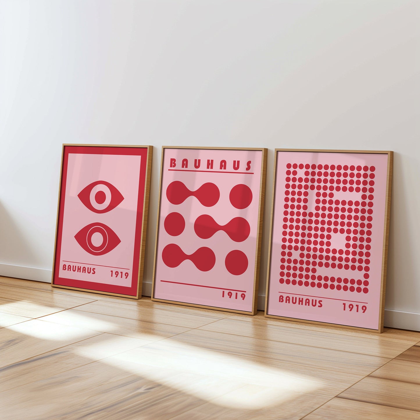 Bauhaus Poster Set, Red Abstract Geometric Prints, Modern Minimalist Art, Mid-Century Bauhaus Design, Set of 3 Posters, Bauhaus 1919 Art