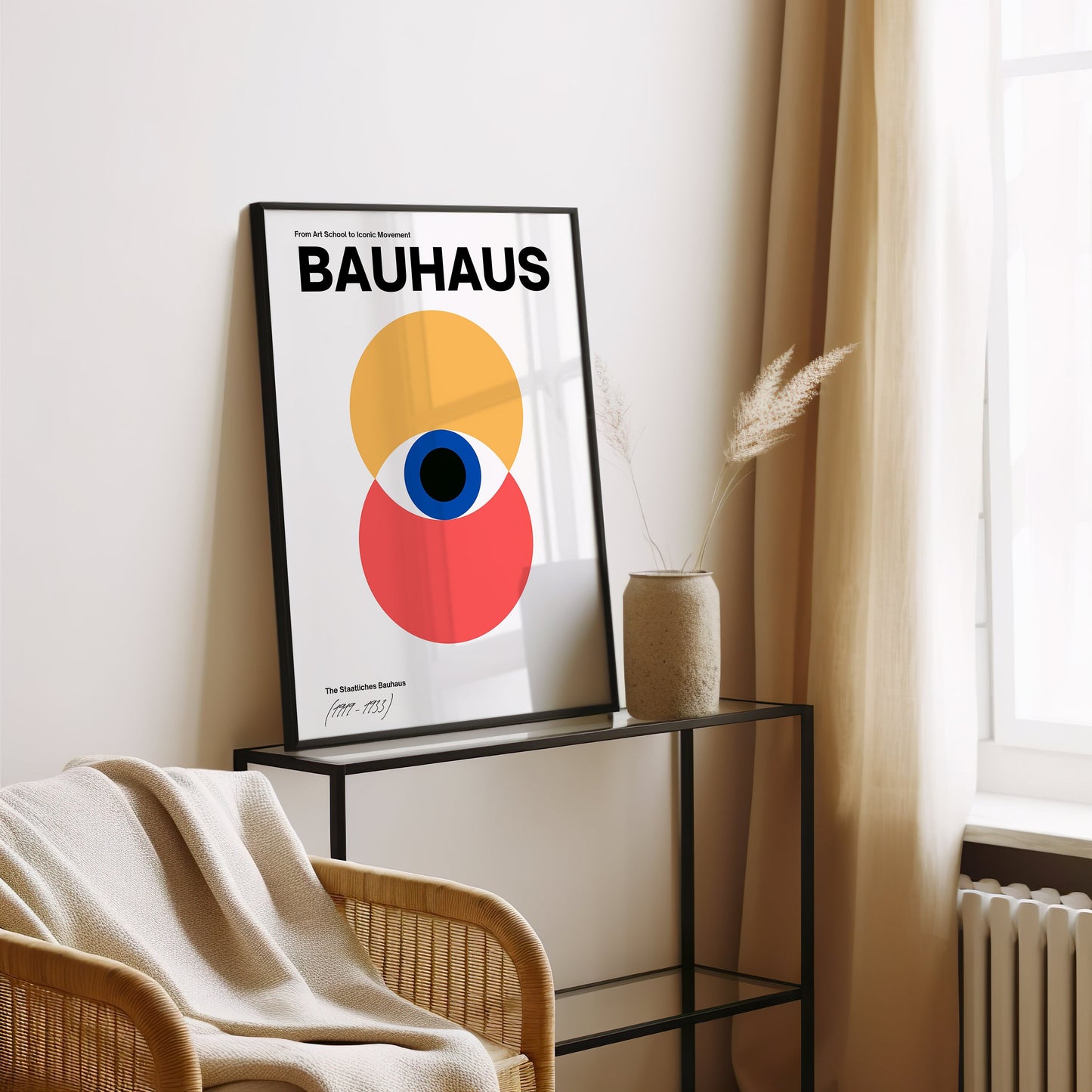 Bauhaus Art Print, Minimalist Bauhaus Poster, Modern Abstract Art, Red and Yellow Circles Design, Iconic Bauhaus Movement, Art School Poster