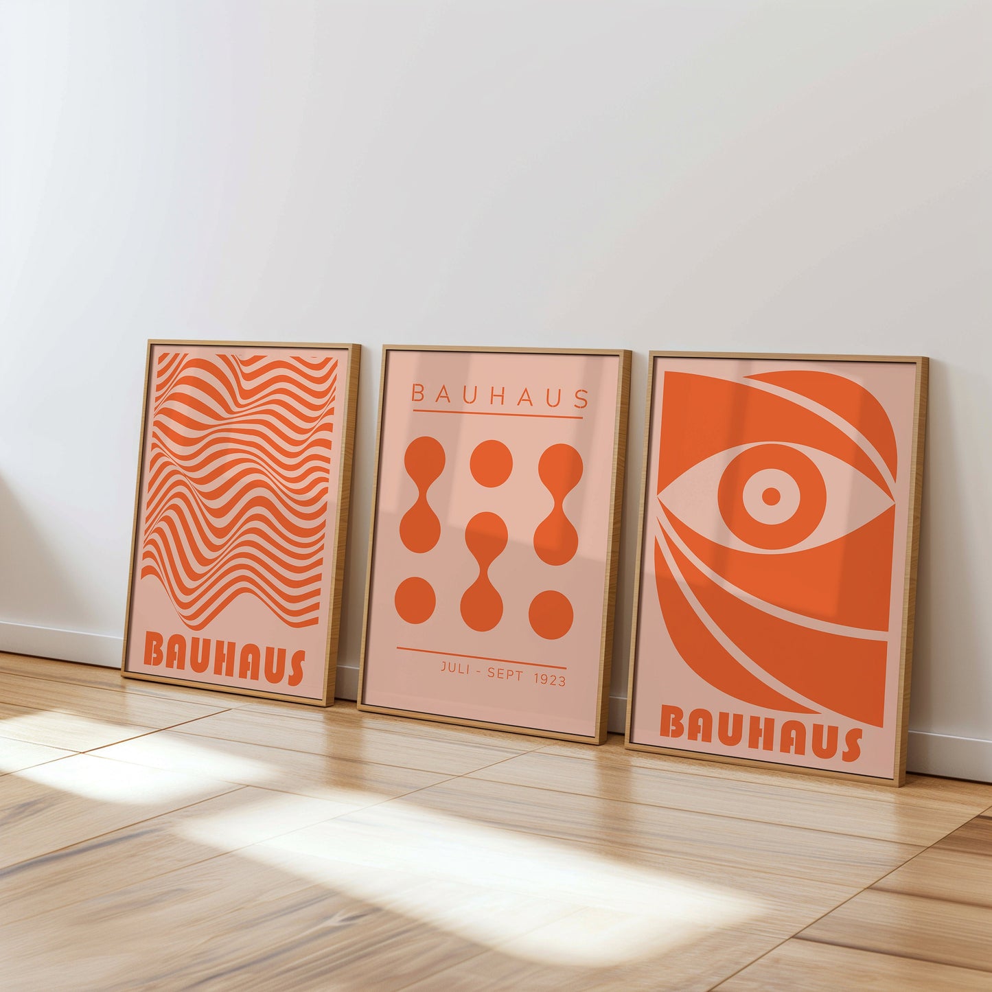 Set of Three Bauhaus Posters, Abstract Geometric Wall Art, Bauhaus 1919 Art Prints, Orange Modernist Decor, Bauhaus Movement, Wall Art Set