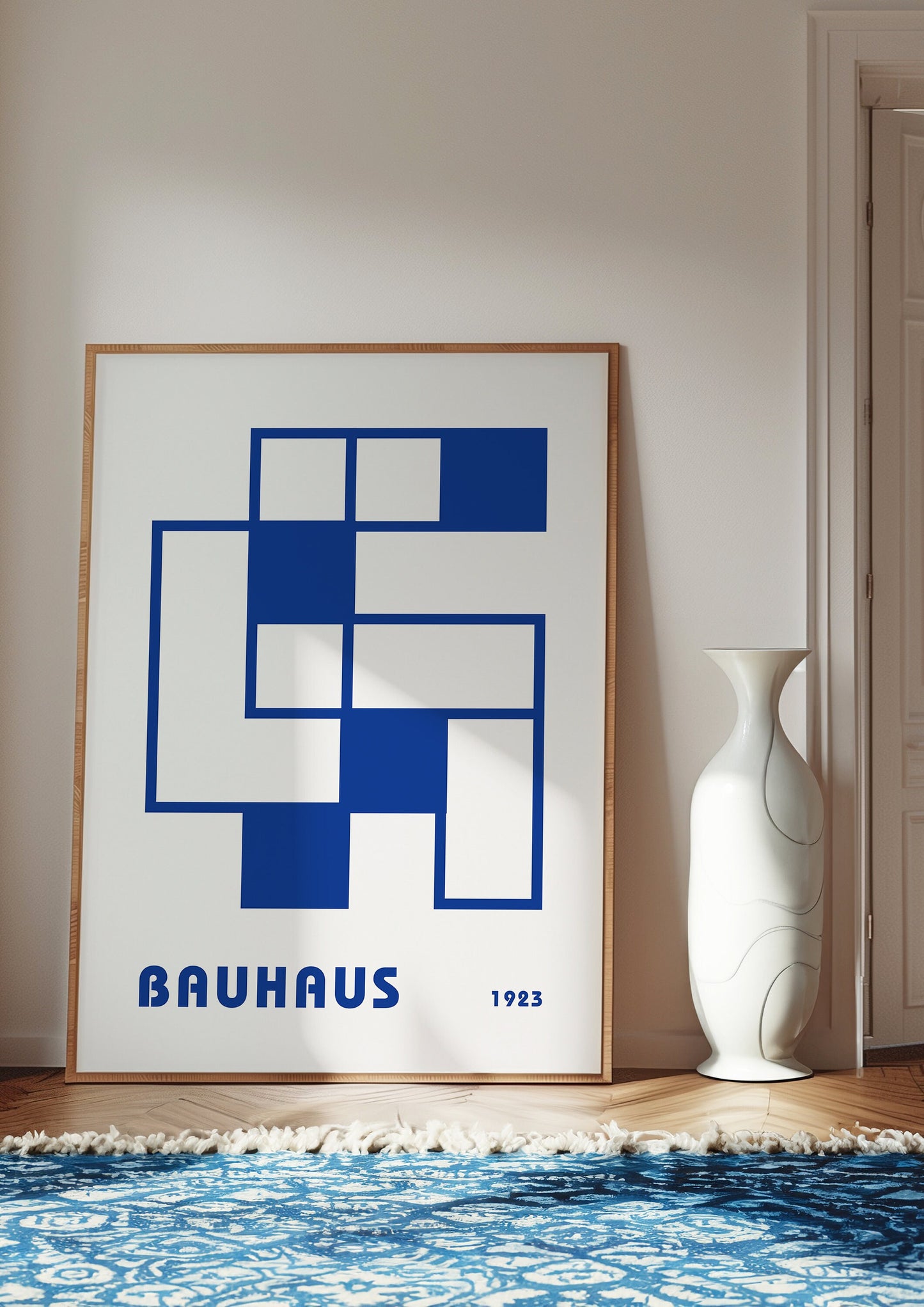 Blue Bauhaus Poster Set, Modern Geometric Art Prints, Mid-Century Modern Wall Decor, Bauhaus 1919-1923 Exhibition Posters, 3 Set of Poster