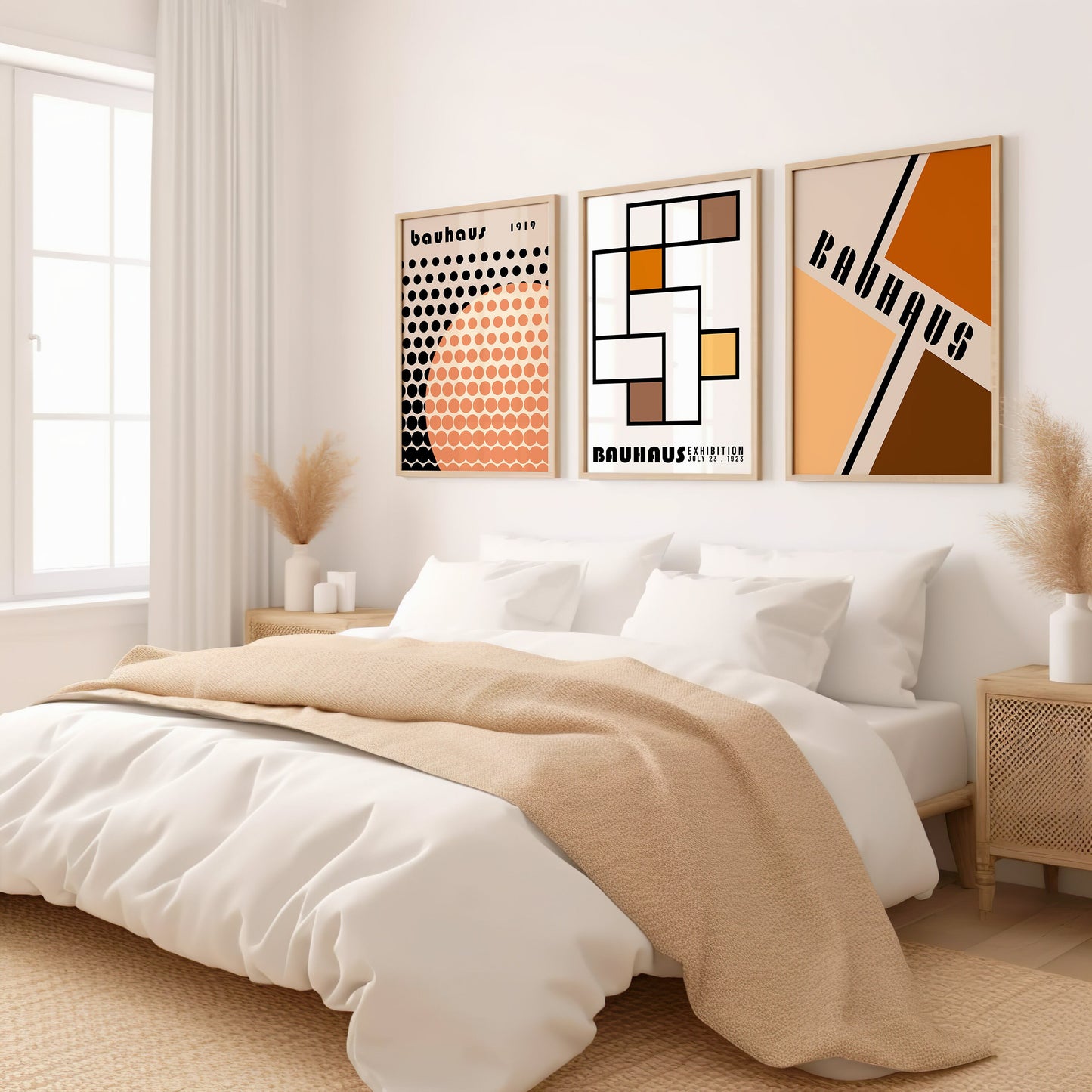 Neutral Bauhaus Poster Set, Mid-Century Modern Wall Art, Geometric Art Prints, Bauhaus 1919, Exhibition Posters, Abstract Minimalist Decor