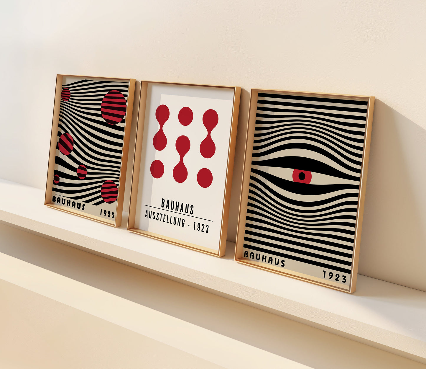 Bauhaus Poster Set of 3, Red and Black Minimalist Art Prints, 1923 Bauhaus Exhibition Posters, Geometric Wall Art, Bauhaus Design Collection