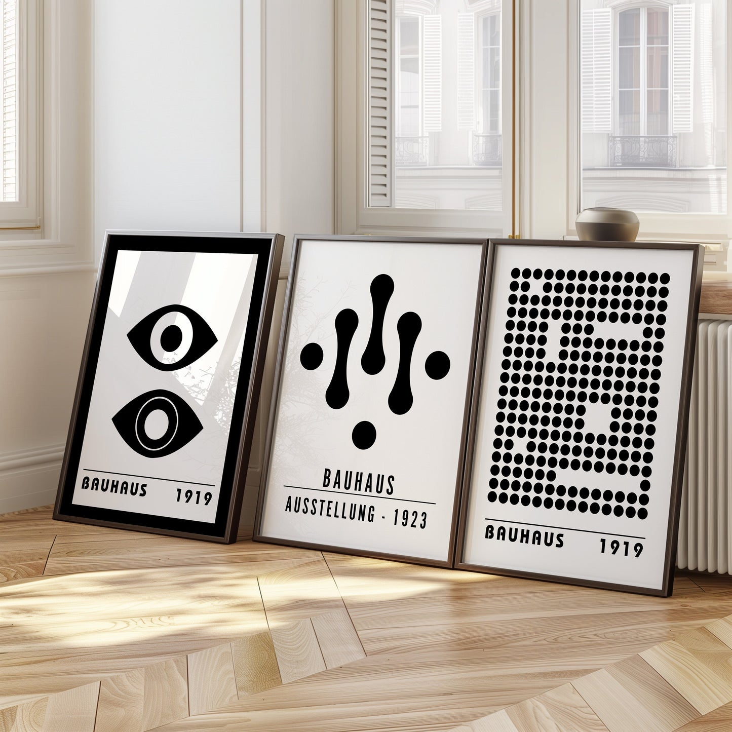 Bauhaus Poster Set of 3, Black and White Bauhaus Art Prints, 1923 and 1919 Bauhaus Geometric Designs, Minimalist Wall Art, Bauhaus Decor