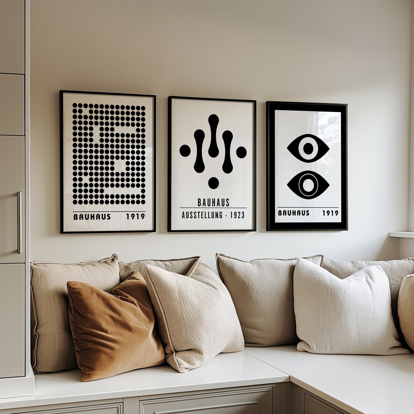 Bauhaus Poster Set of 3, Black and White Bauhaus Art Prints, 1923 and 1919 Bauhaus Geometric Designs, Minimalist Wall Art, Bauhaus Decor