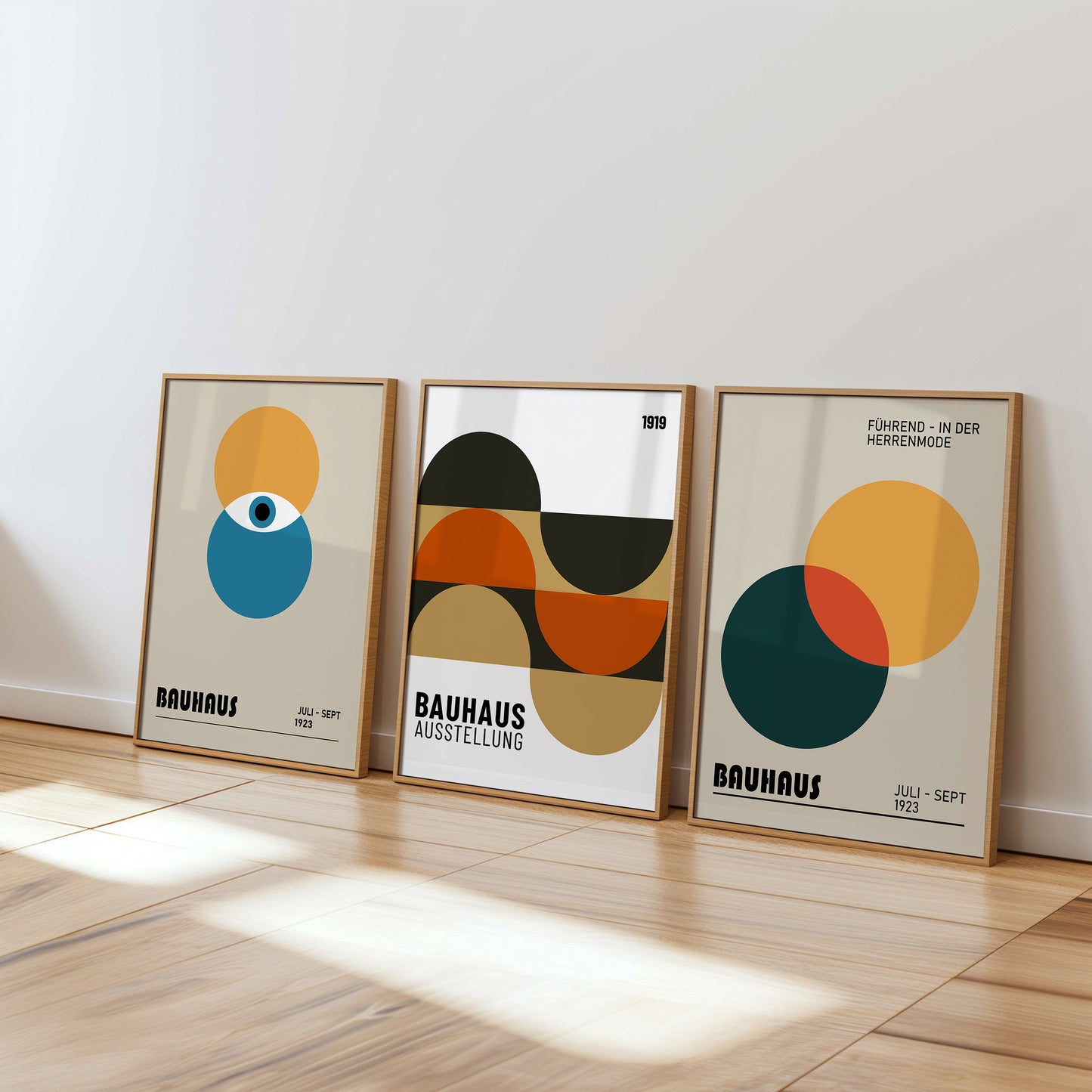 Set of 3 Bauhaus Posters, Geometric Art Prints, Bauhaus Exhibition 1919-1923, Mid-Century Modern Wall Art, Minimalist Abstract Decor