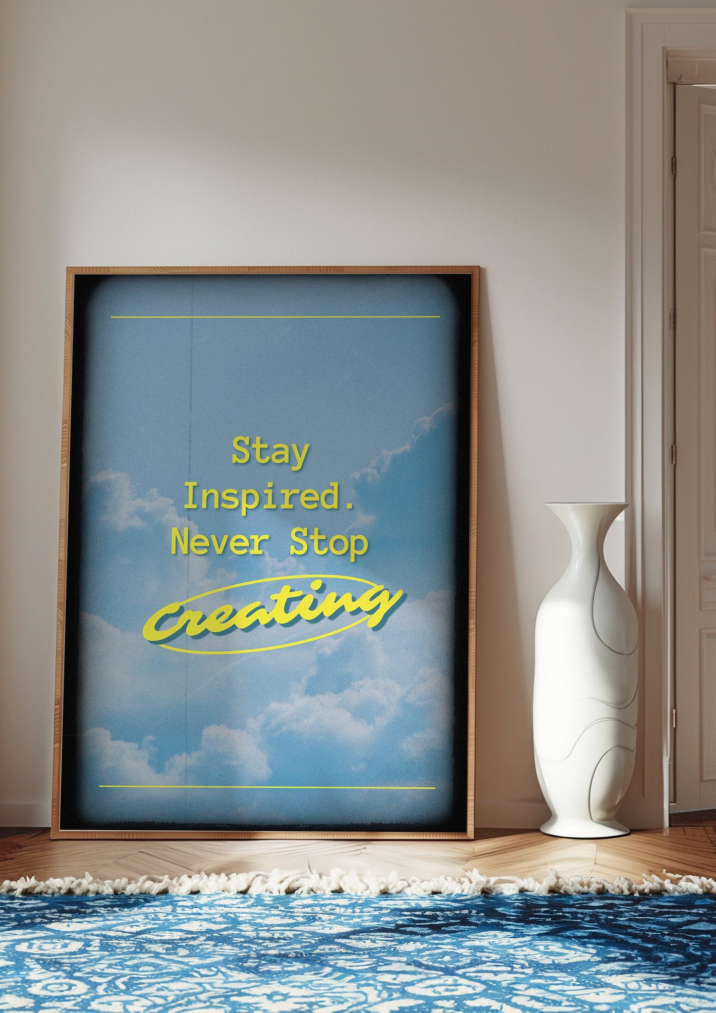 Stay Inspired Poster, Creative Motivation Wall Art, Sky and Clouds Decor, Never Stop Creating Print, Inspirational Art for Creatives