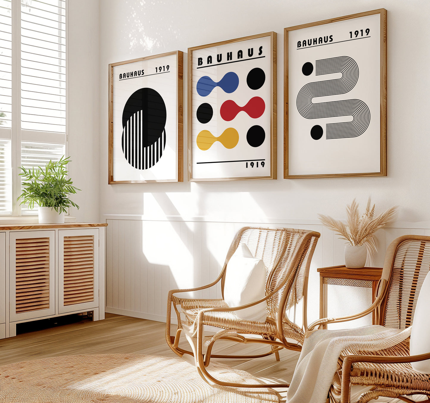 Set of 3 Bauhaus Posters, Abstract Geometric Wall Art, Minimalist Bauhaus Prints, Modern Mid-Century Decor, Poster for Bauhaus Collection