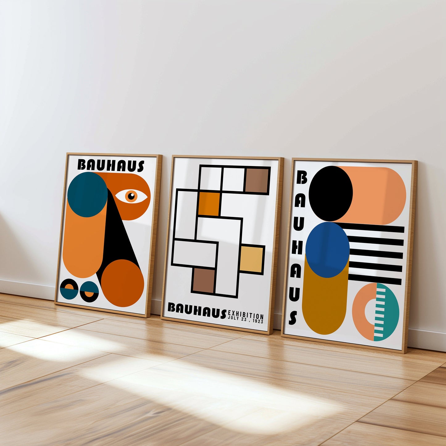 Bauhaus Exhibition Poster Set of 3, Geometric Modern Art Prints, Abstract Bauhaus Wall Decor, Mid-Century Modern Art Collection, Bohemian