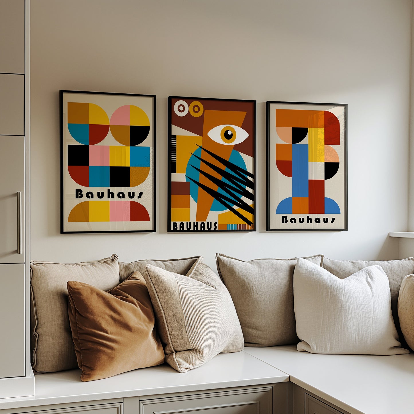 Bauhaus Poster Set of 3, Colorful Abstract Art Prints, Mid-Century Modern Wall Decor, Geometric Bauhaus Exhibition Posters