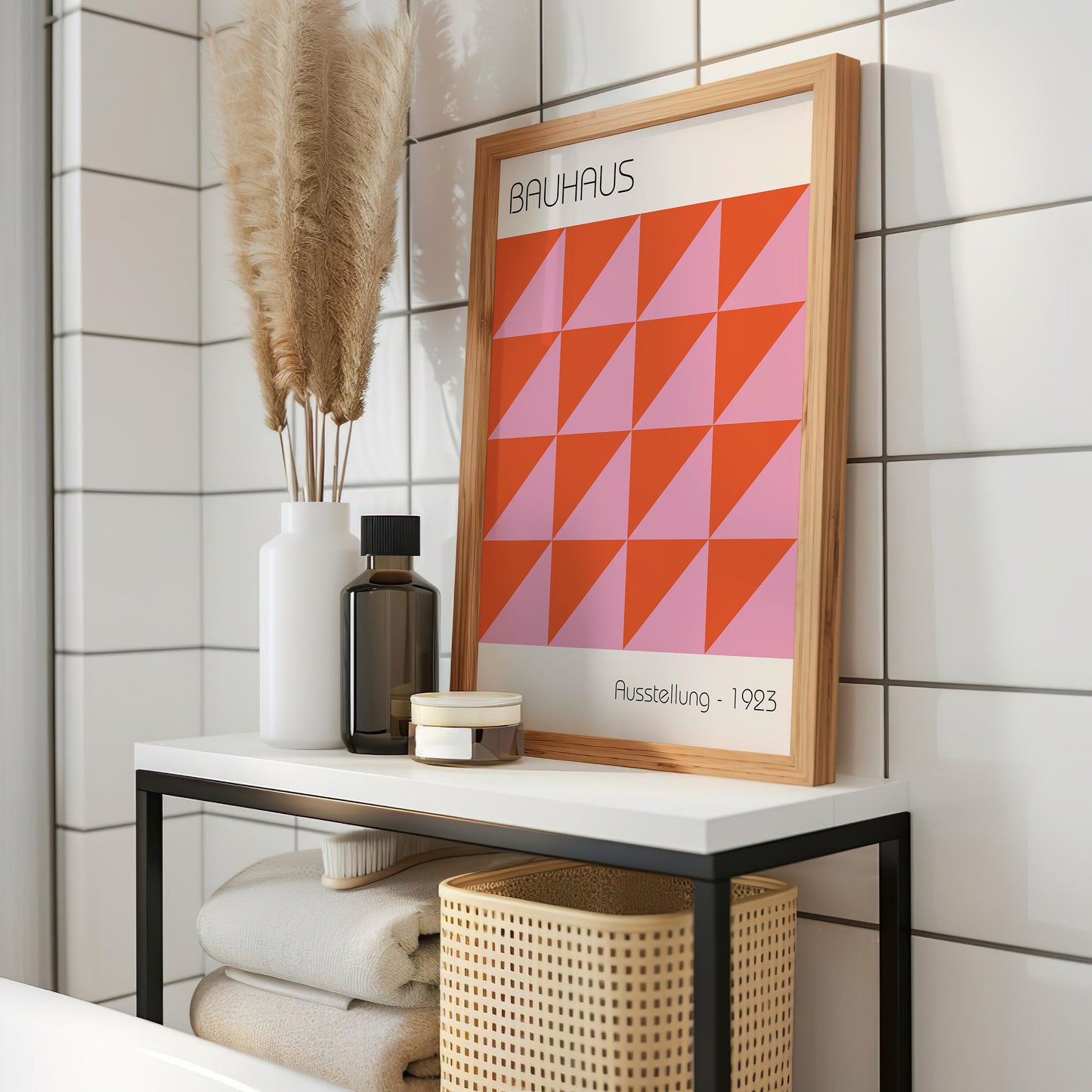 Bauhaus Ausstellung 1923 Poster, Vibrant Geometric Wall Art, Modern Bauhaus Decor, Orange and Pink Abstract Poster for Bold Spaces