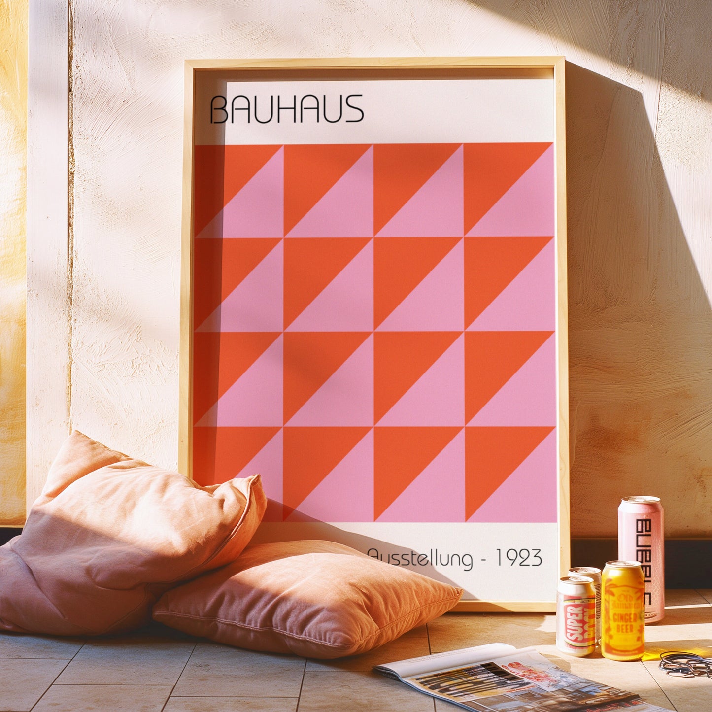 Bauhaus Ausstellung 1923 Poster, Vibrant Geometric Wall Art, Modern Bauhaus Decor, Orange and Pink Abstract Poster for Bold Spaces