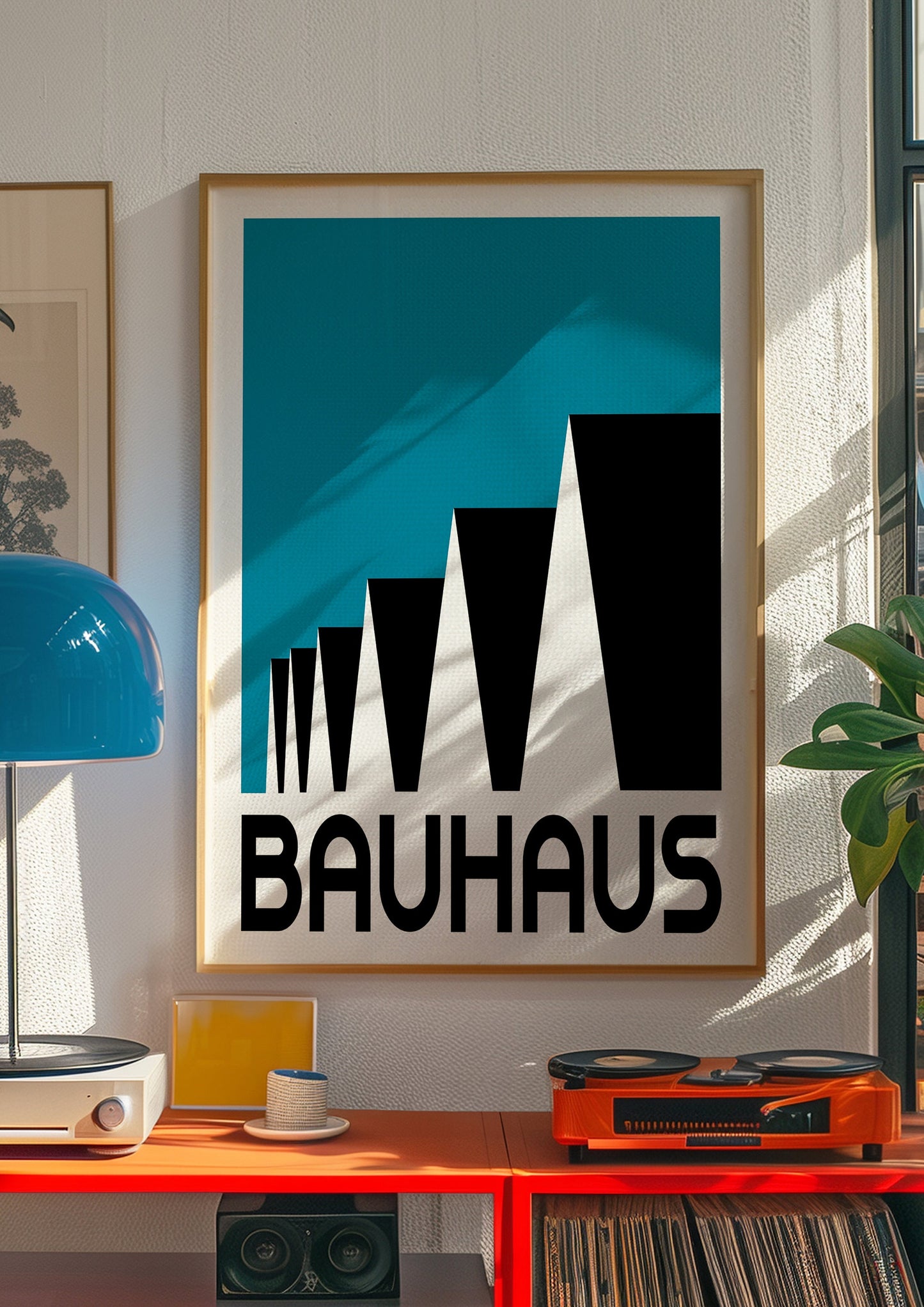 Bauhaus Blue & Black Modern Art Poster, Geometric Design Print, Mid-Century Modern Wall Decor, Bauhaus Style Framed Art, Home Office Accent