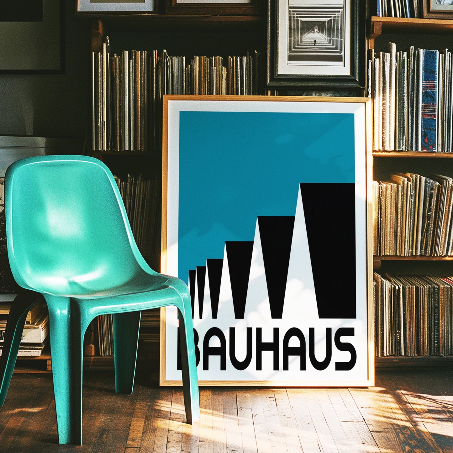 Bauhaus Blue & Black Modern Art Poster, Geometric Design Print, Mid-Century Modern Wall Decor, Bauhaus Style Framed Art, Home Office Accent