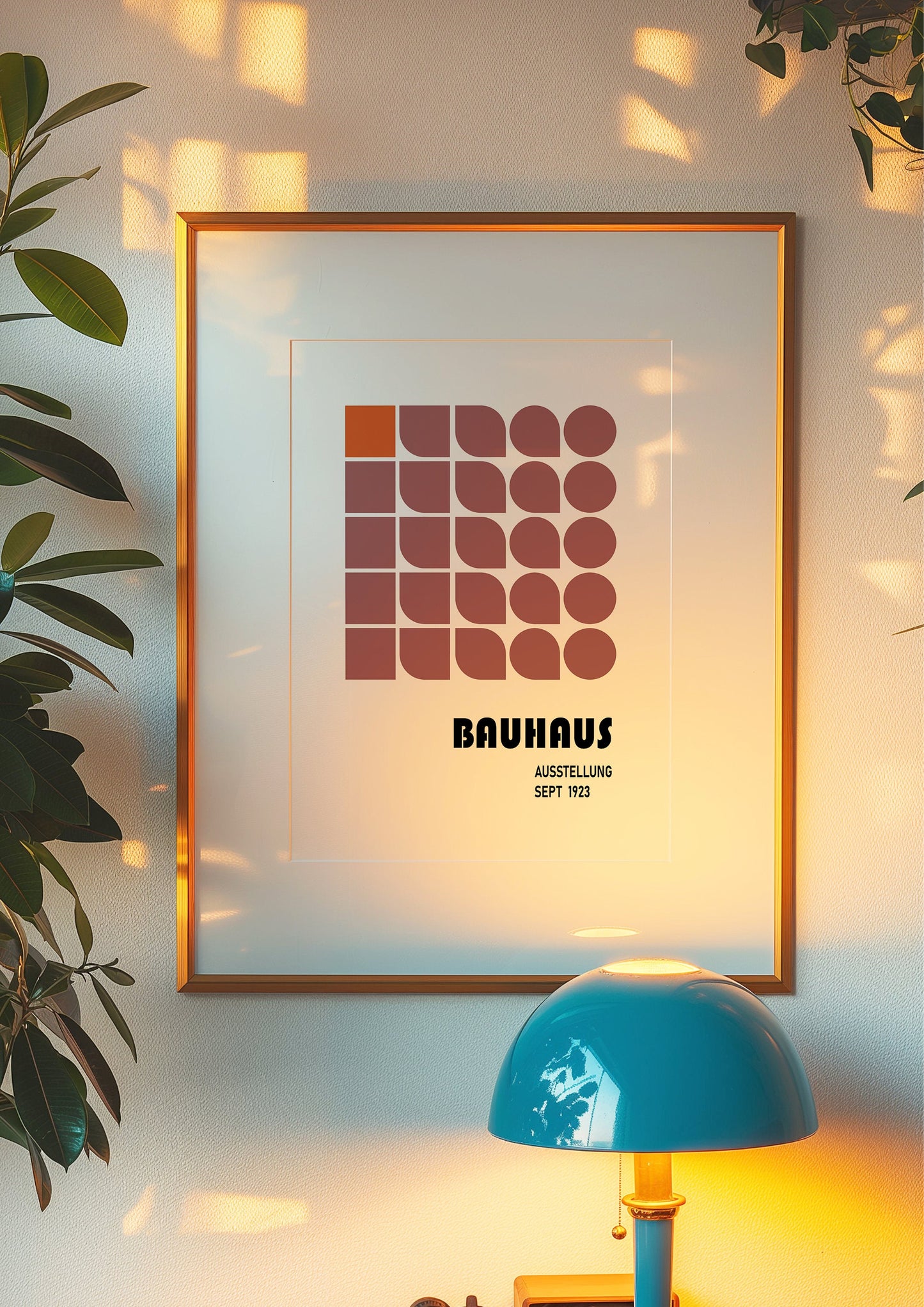 Bauhaus Geometric Pattern Art Print, Retro Mid-Century Modern Poster, Pink and Orange Abstract Wall Art, Bauhaus Style Home Decor