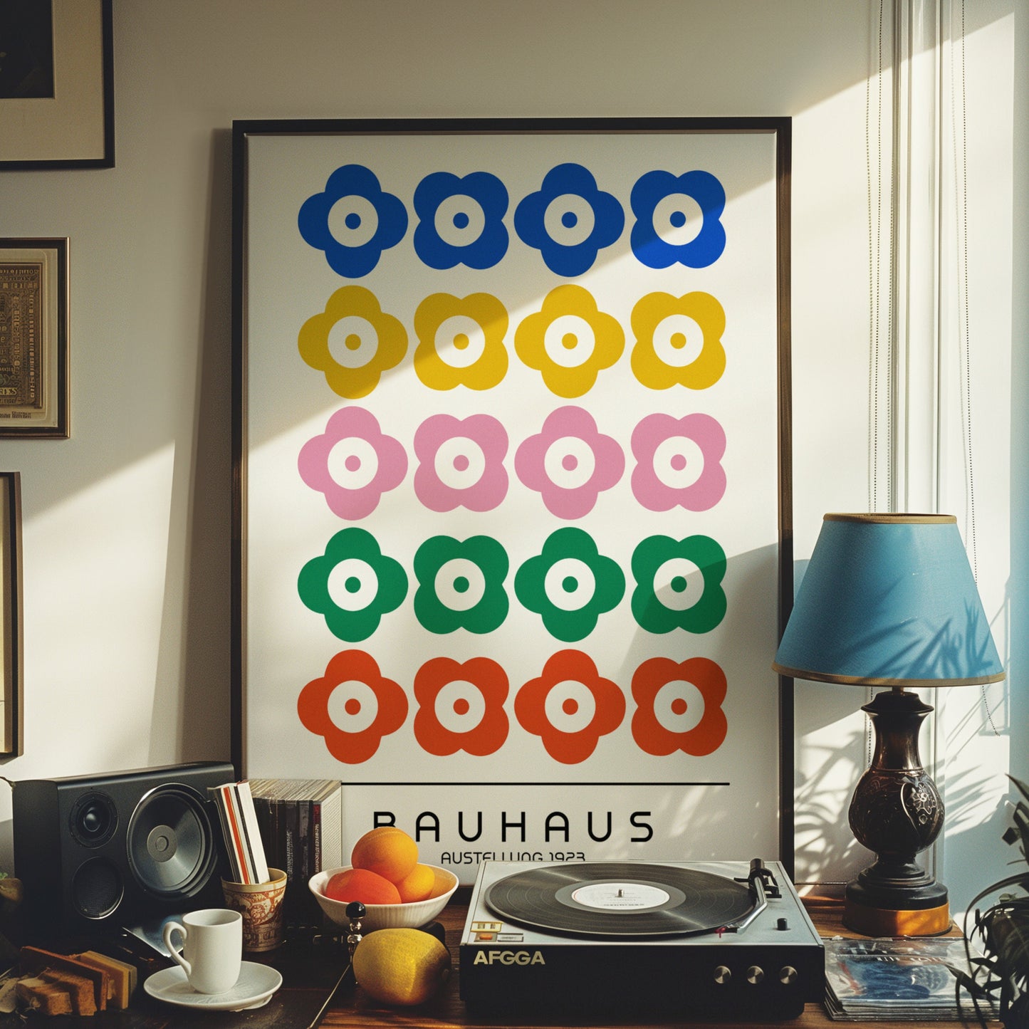 Bauhaus Flower Art Print, Retro Geometric Poster, Colorful Wall Decor, Mid-Century Modern Art, Abstract Bauhaus Exhibition Poster