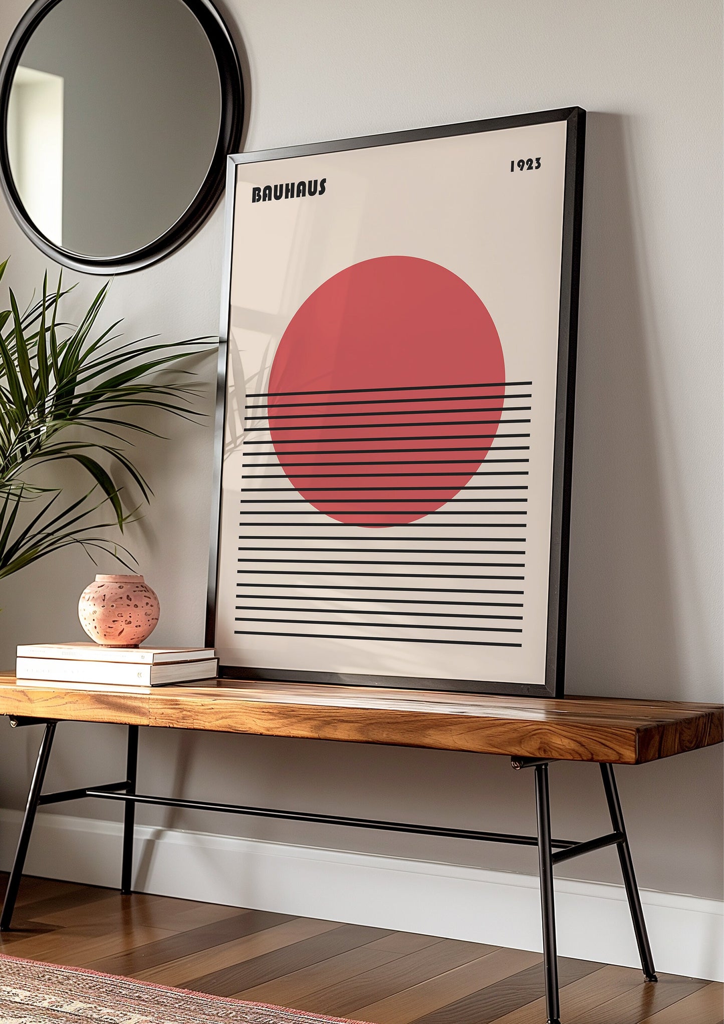 Bauhaus Red Sun Print, 1925 Abstract Art Poster, Minimalist Geometric Wall Art, Mid-Century Modern Decor, Linear Design