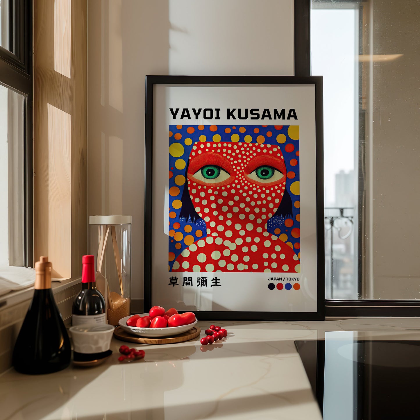 Yayoi Kusama Portrait Poster, Red Dots Infinity Face Art, Japanese Contemporary Art Print, Tokyo Exhibition Poster, Pop Art Home Decor