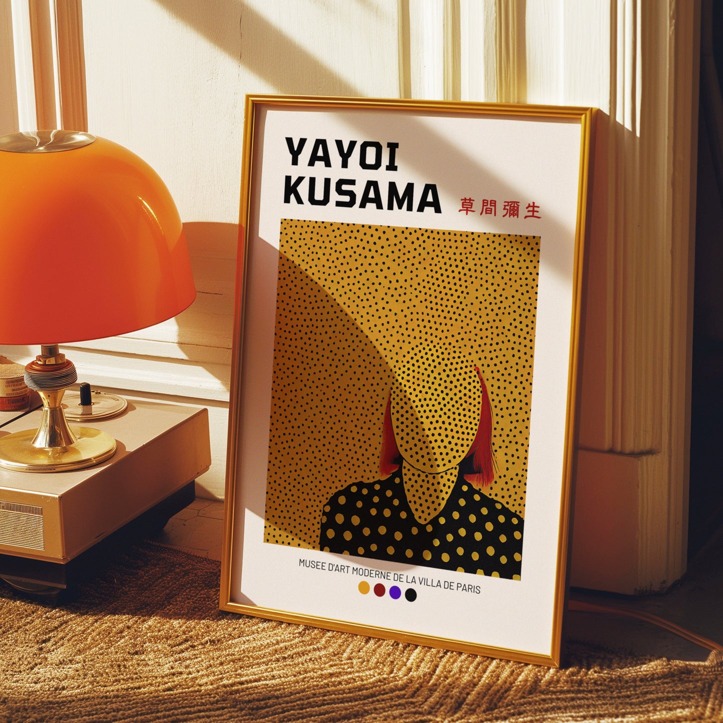 Yayoi Kusama Portrait Poster, Paris Modern Art Museum Print, Yellow Polka Dot Art, Contemporary Japanese Art, Kusama Exhibition Wall Decor