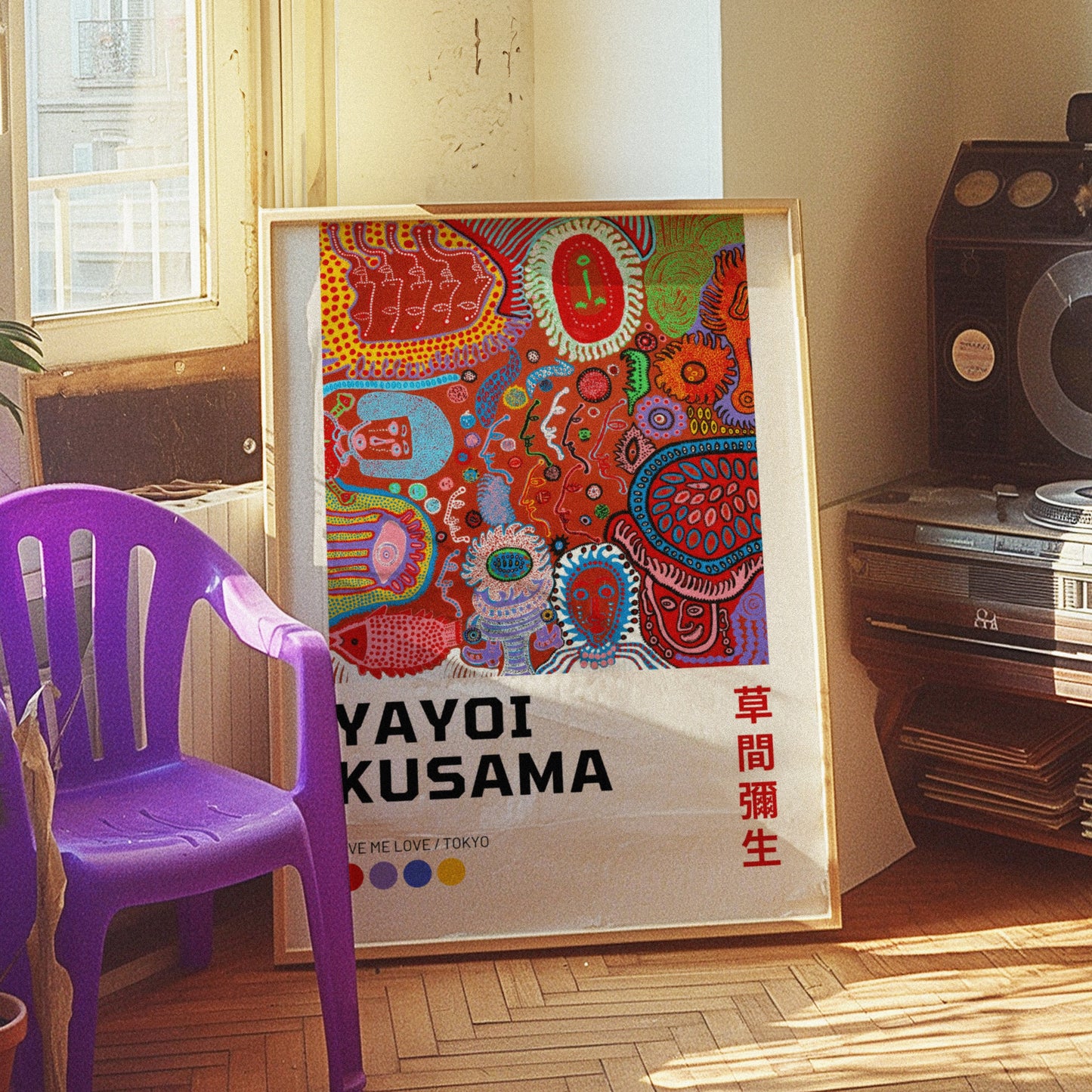 Yayoi Kusama "Give Me Love" Tokyo Poster, Vibrant Abstract Art, Contemporary Japanese Pop Art Print, Colorful Psychedelic Dot Design, Poster