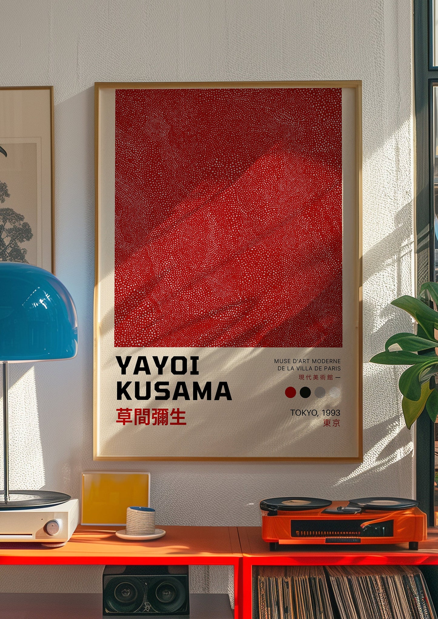 Yayoi Kusama Red Infinity Net Art Poster, Tokyo 1993 Polka Dot Art Print, Contemporary Japanese Art, Abstract Wall Decor for Modern Kitchens