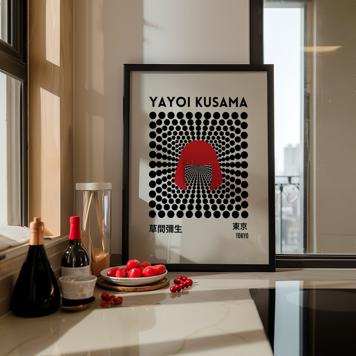 Yayoi Kusama Poster, Red Abstract Art, Polka Dots Design, Japanese Modern Wall Art, Kusama Exhibition Poster, Minimalist Dots Print