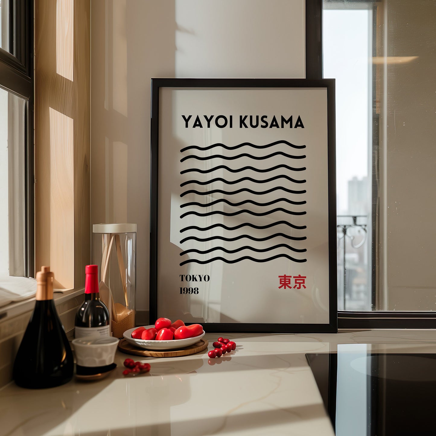 Yayoi Kusama Tokyo 1998 Wavy Line Art Print, Minimalist Black and White Poster, Abstract Japanese Exhibition Poster, Contemporary Wall Art