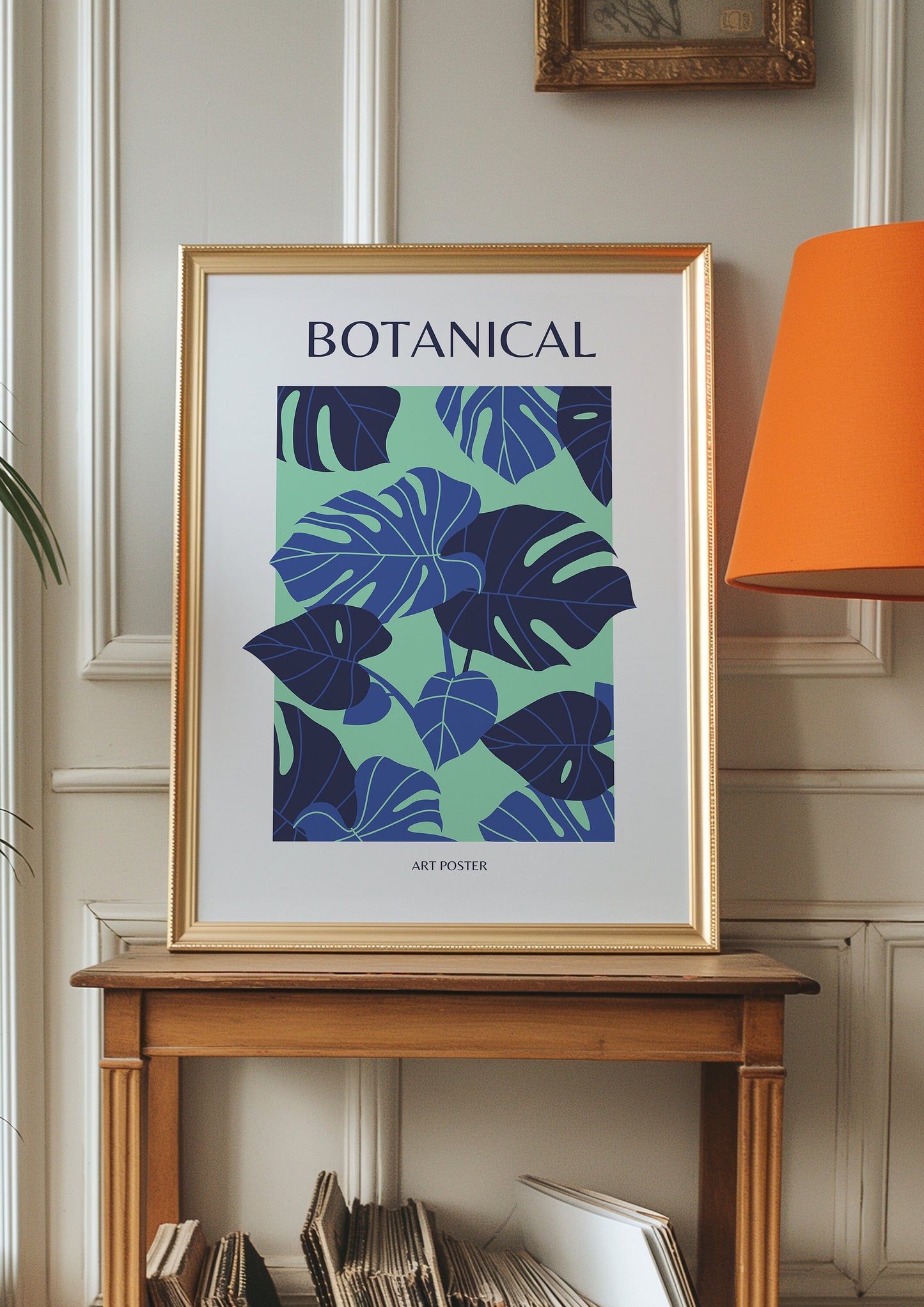 Botanical Art Poster, Tropical Leaf Wall Art, Green and Blue Nature Print, Monstera Leaf Decor, Minimalist Botanical Decor, Poster for Home