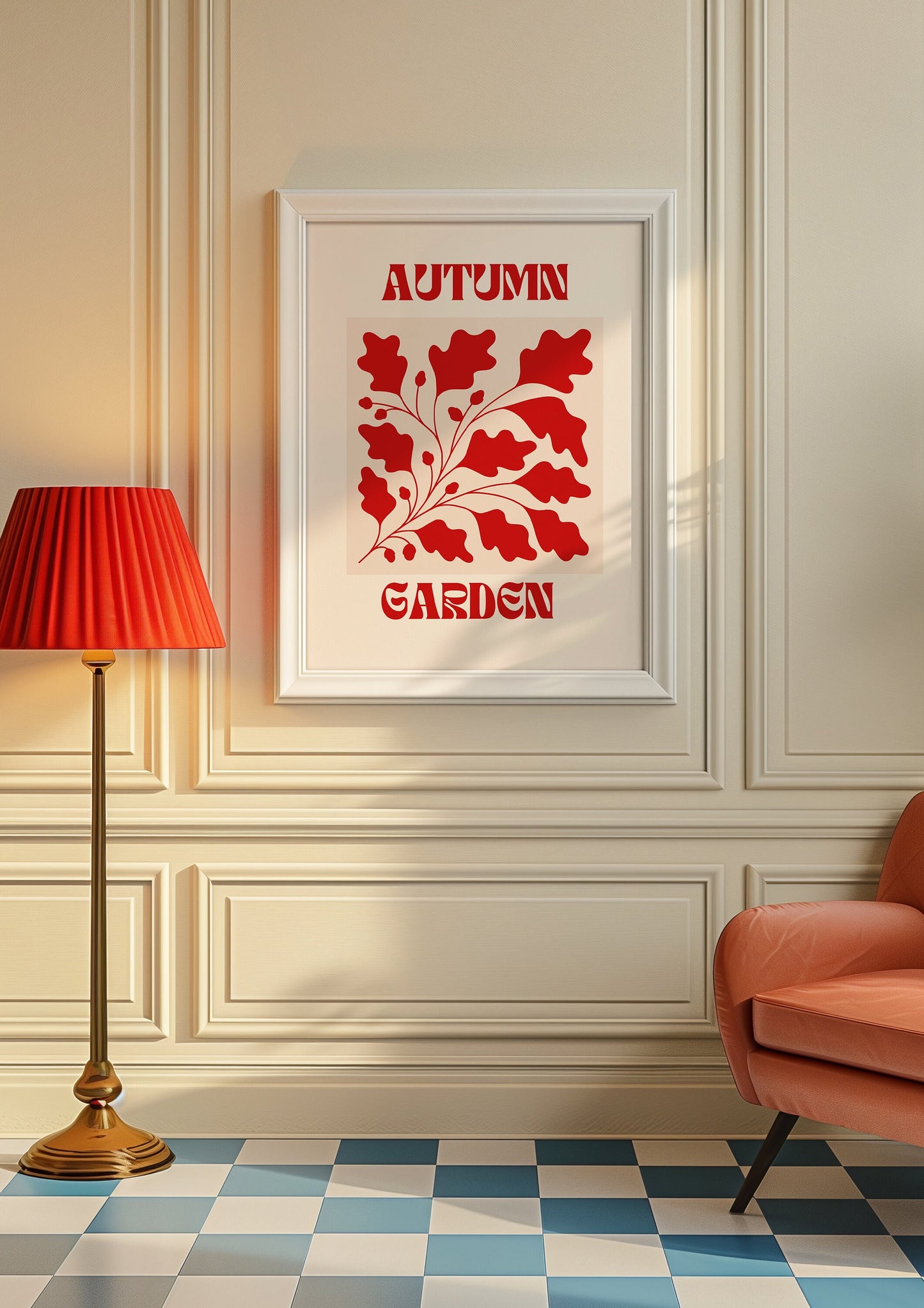 Autumn Garden Poster, Red Leaf Art Print, Seasonal Botanical Decor, Fall Wall Art, Nature-Inspired Poster, Red Leaf Art, Botanical Decor