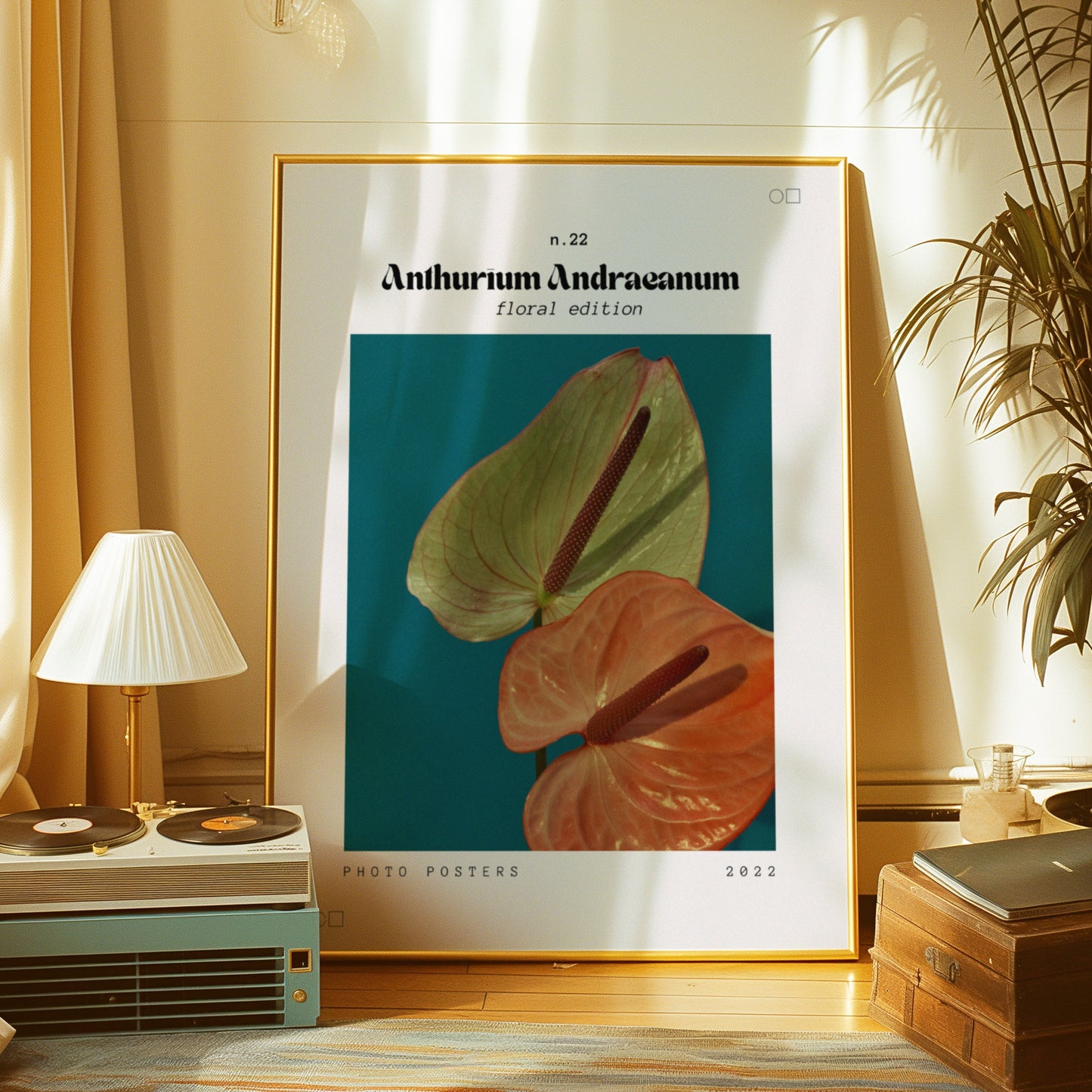 Anthurium Andreanum Poster, Floral Edition Wall Art, Retro Flower Print, Botanical Decor, Green and Peach Flower Art, Home Interior Poster