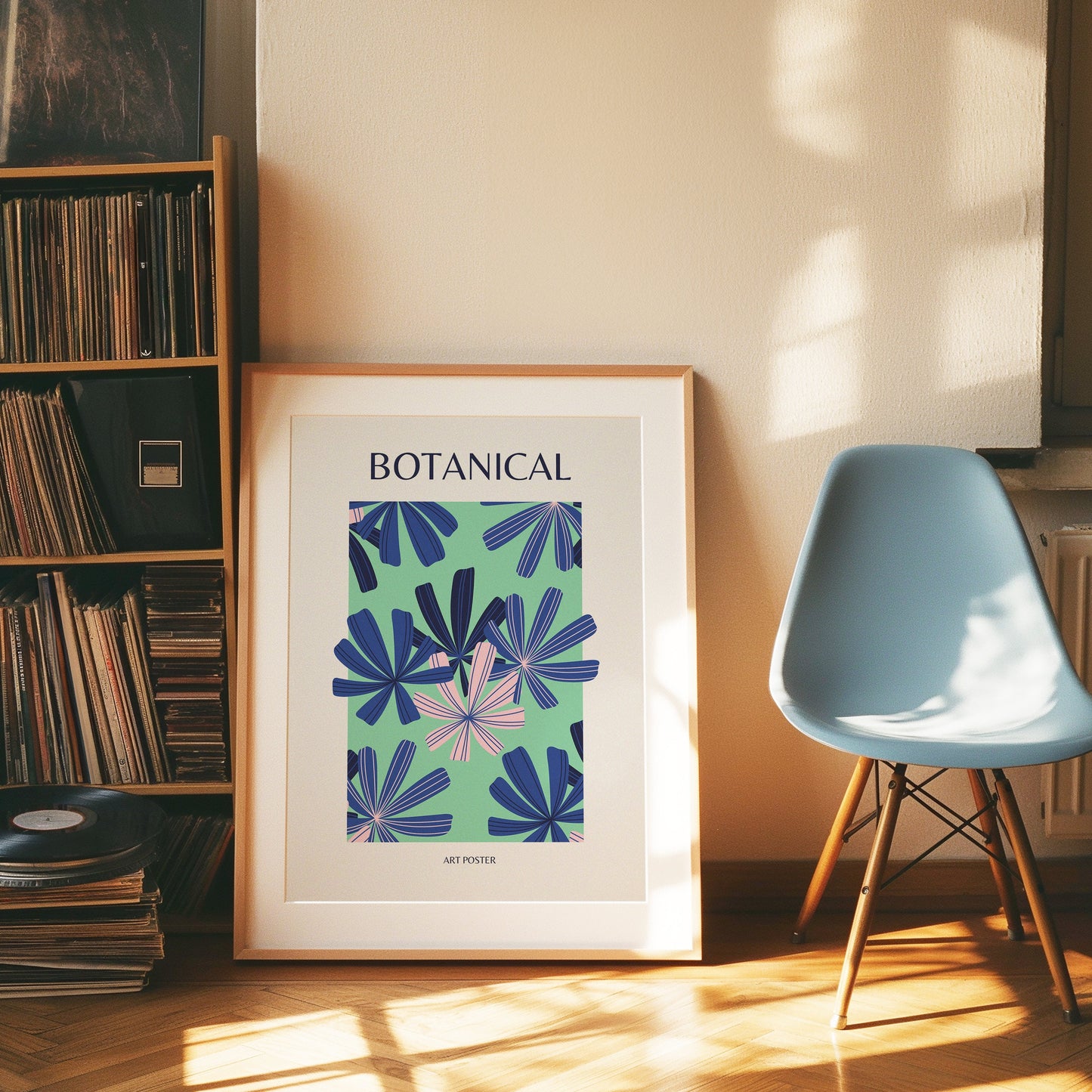 Botanical Art Poster, Blue and Pink Tropical Leaves Wall Art, Vibrant Botanical Print, Nature-Inspired Home Decor, Modern Leaf Art Print