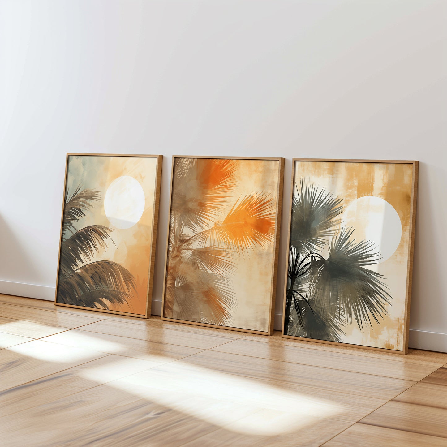 Set of 3 Palm Tree Wall Art Prints, Tropical Sunset Decor, Modern Boho Botanical Posters, Tropical Vibes, Boho Sunset Wall Decor