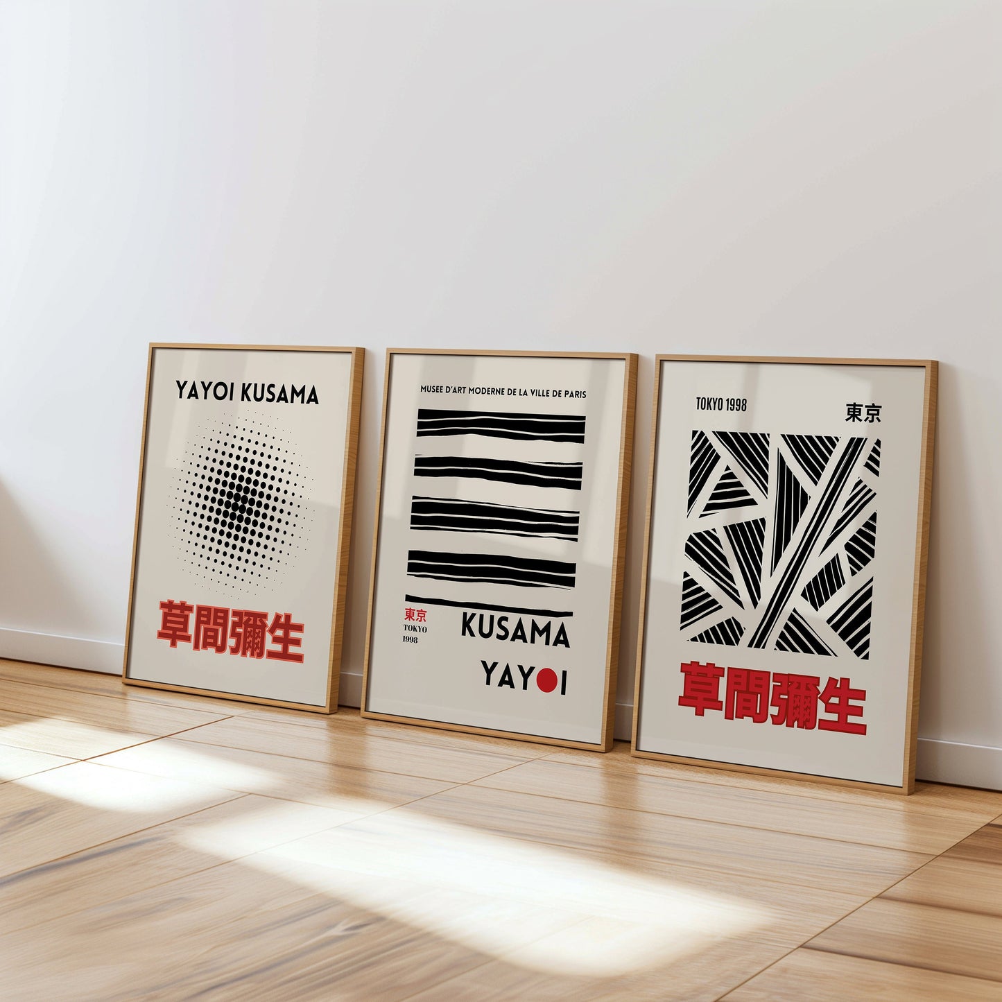 Yayoi Kusama Modern Art Prints, Set of Three Black and White Line Art Posters, Minimalist Geometric Patterns, Japanese Contemporary Wall Art