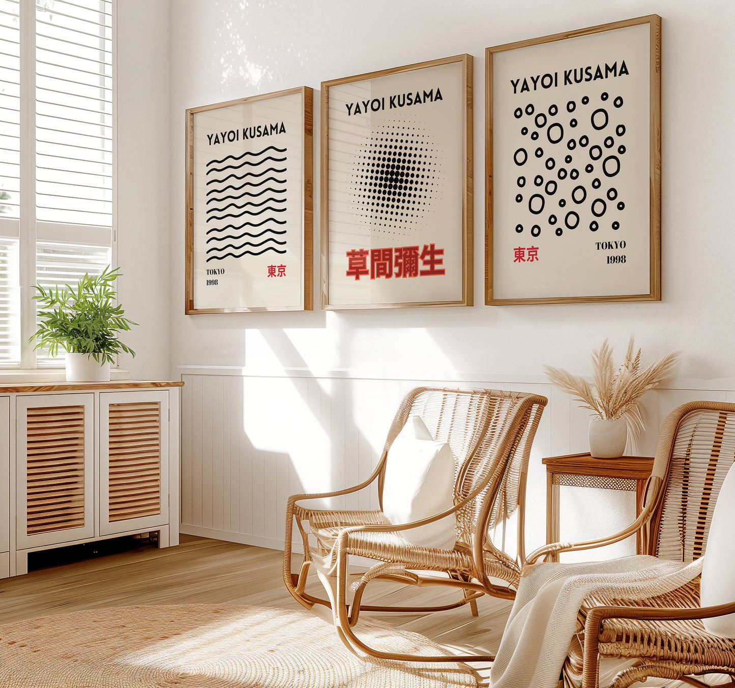 Yayoi Kusama Print Set, Minimalist Black and White Wall Art, Set of Three Modern Abstract Posters, Japanese Contemporary Art, Inspired Decor