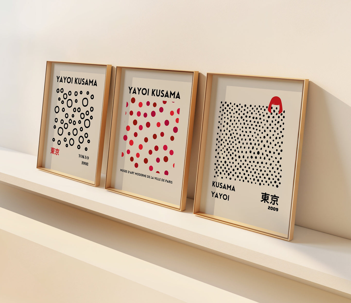 Yayoi Kusama Polka Dot Art Set, Set of Three Posters, Tokyo 1998 & 2009 Exhibition Inspired Prints, Modern Abstract Wall Art, Japanese Decor