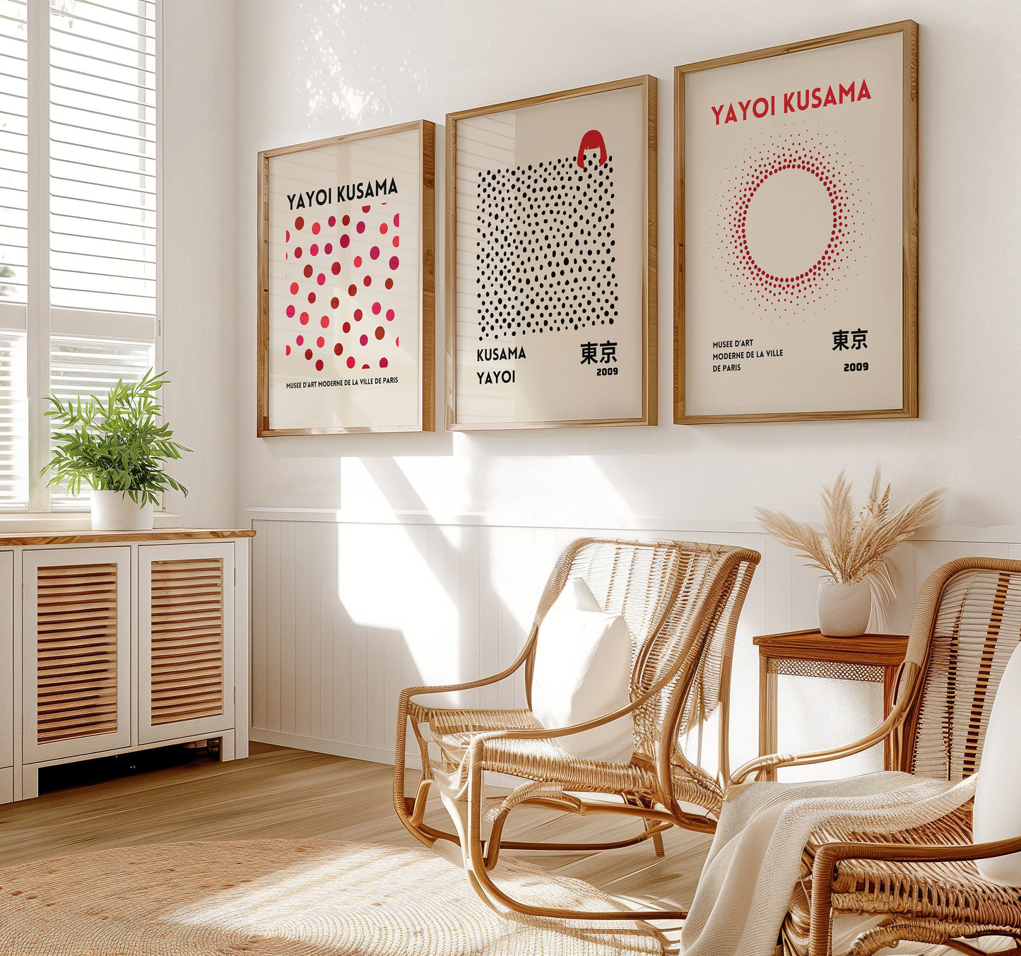 Yayoi Kusama Polka Dot Art Set, Set of Three Posters, Tokyo 2009 Modern Exhibition Inspired Prints, Abstract Minimalist Wall Art, Decor