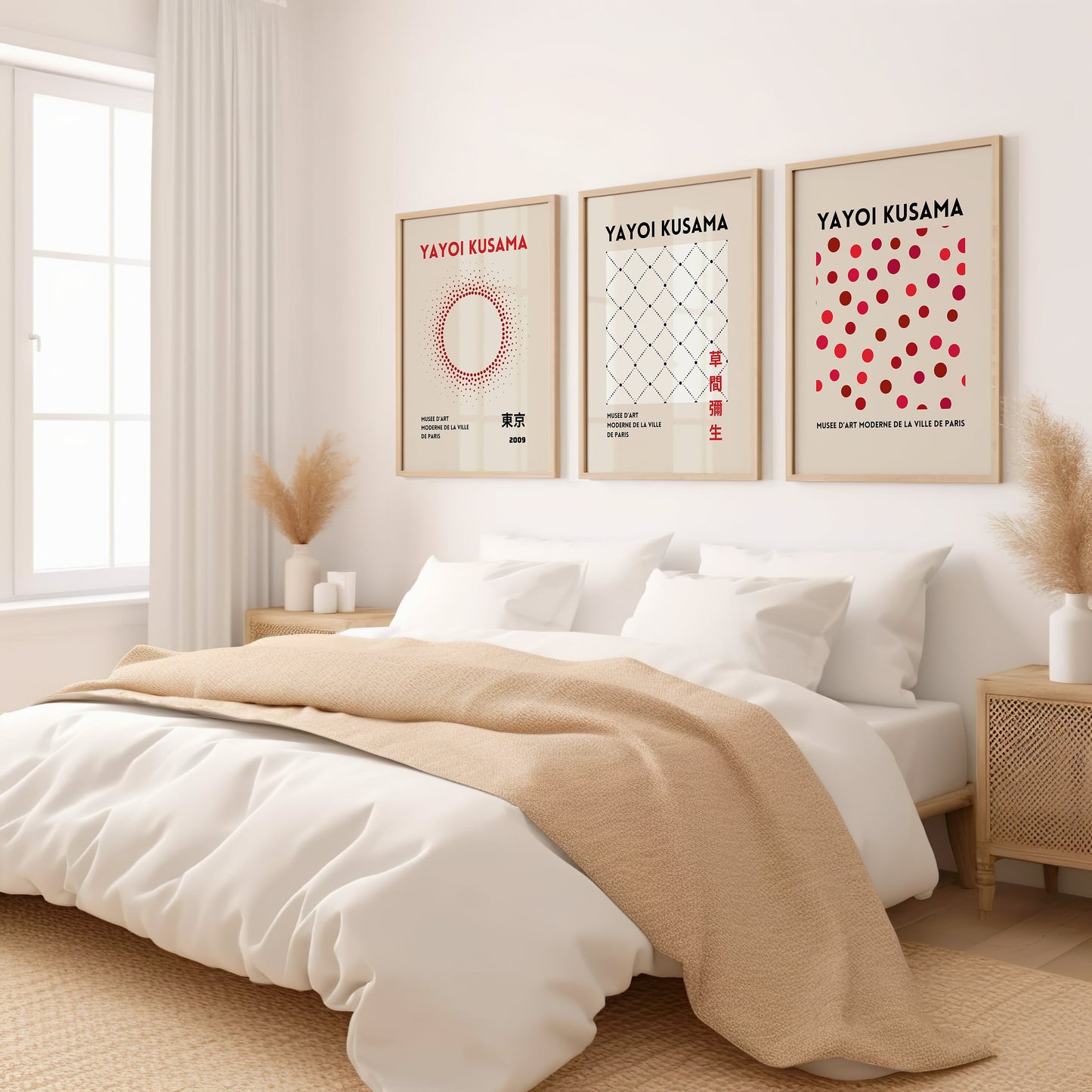 Yayoi Kusama Art Set of Three Posters, Modern Japanese Abstract Art Prints, Polka Dot Design, Geometric Patterns, Minimalist Wall Art,Poster