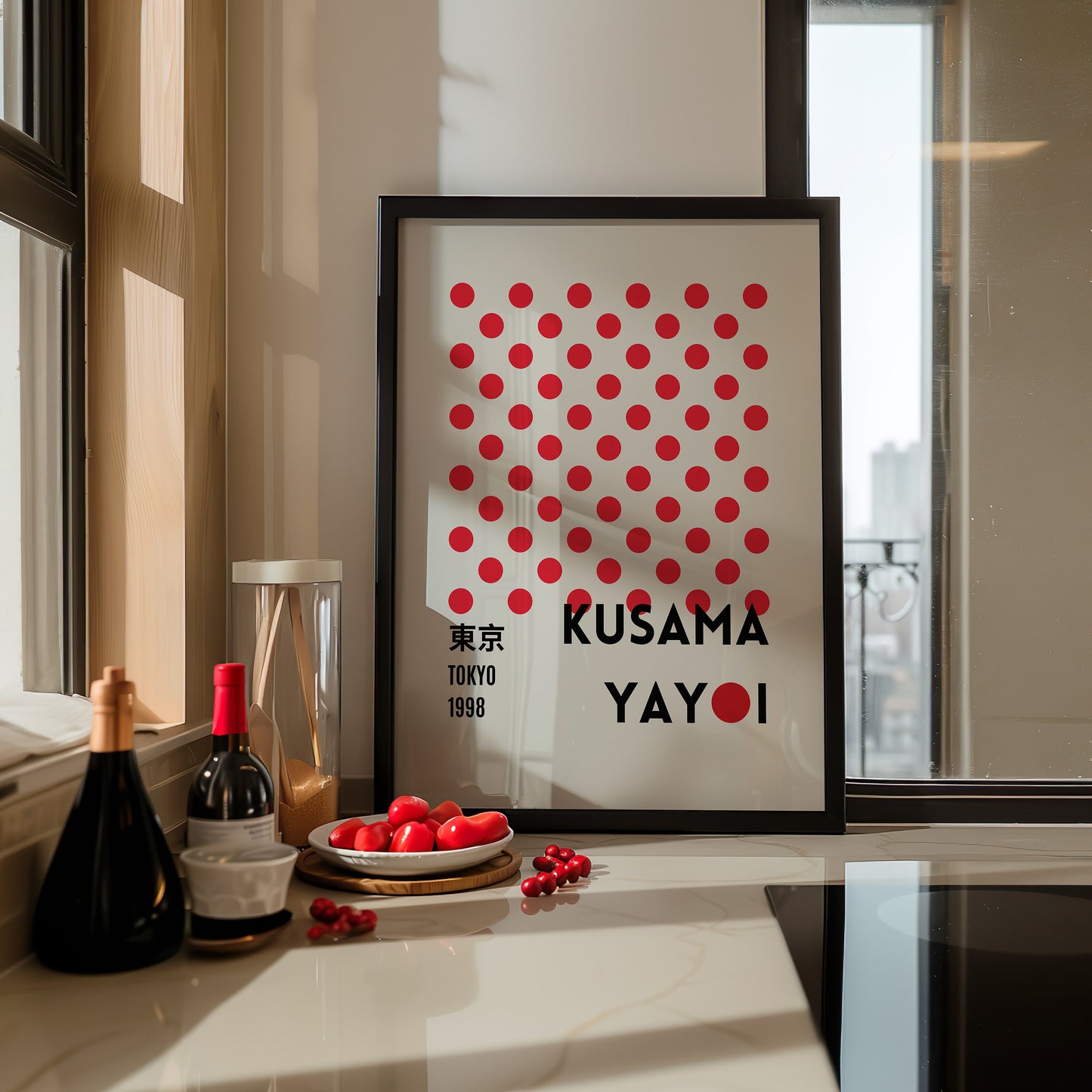 Yayoi Kusama Poster Set, Japanese Abstract Art, Red and Black Kusama Dots Collection, Set of 3 Posters, Tokyo 1998, Minimalist Wall Decor