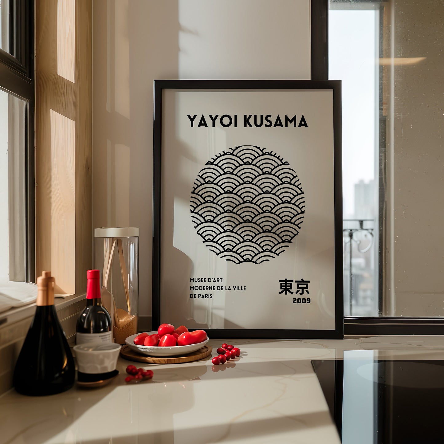 Yayoi Kusama Poster Set, Japanese Minimalist Wall Art, Red Dots and Black Line Prints, Tokyo 1998-2009, Set of Three Kusama Art Prints