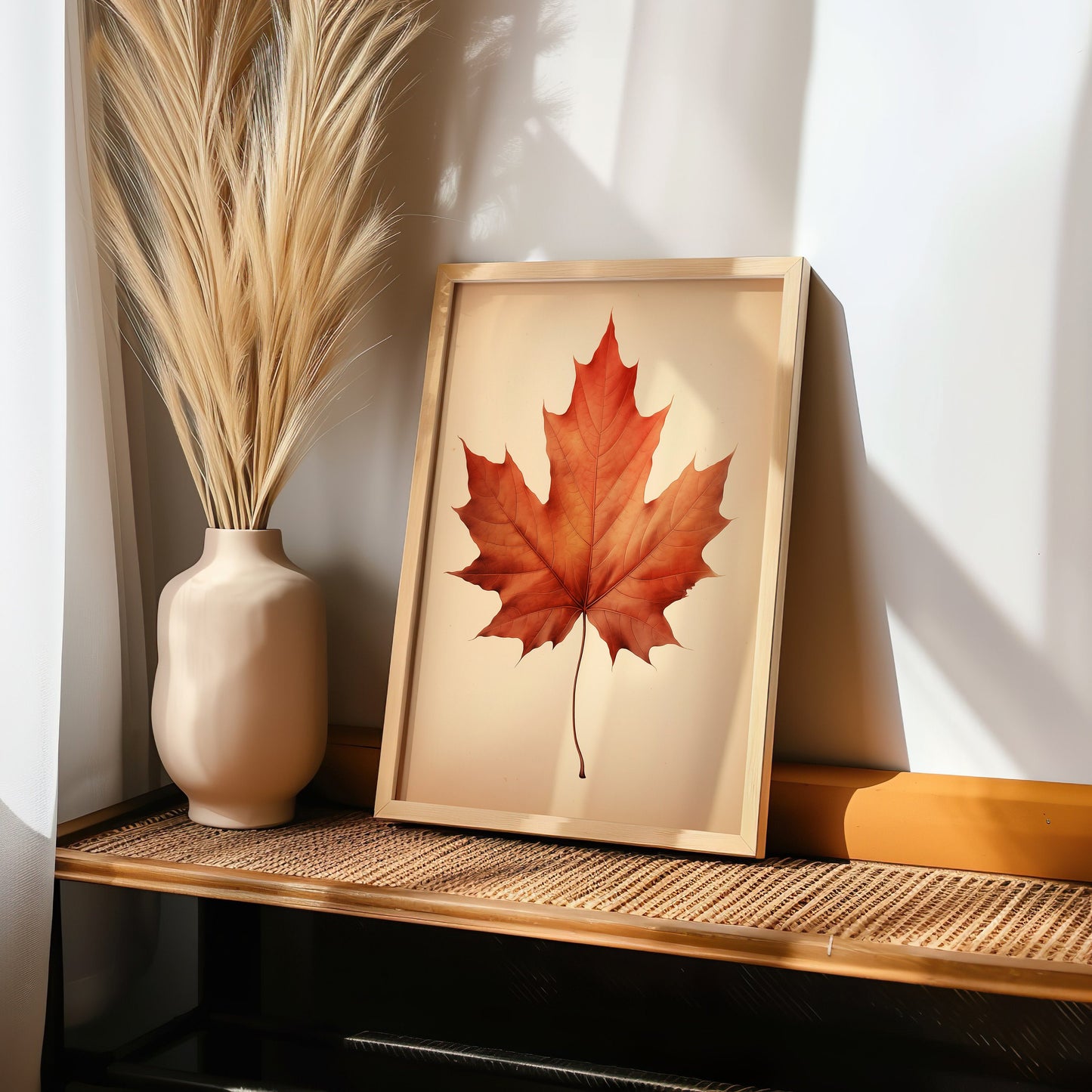 Set of 3 Autumn Maple Leaf Wall Art Prints, Fall Bedroom Decor, Neutral Tones Leaf Artwork, Seasonal Wall Art for Living Room, Cozy Decor