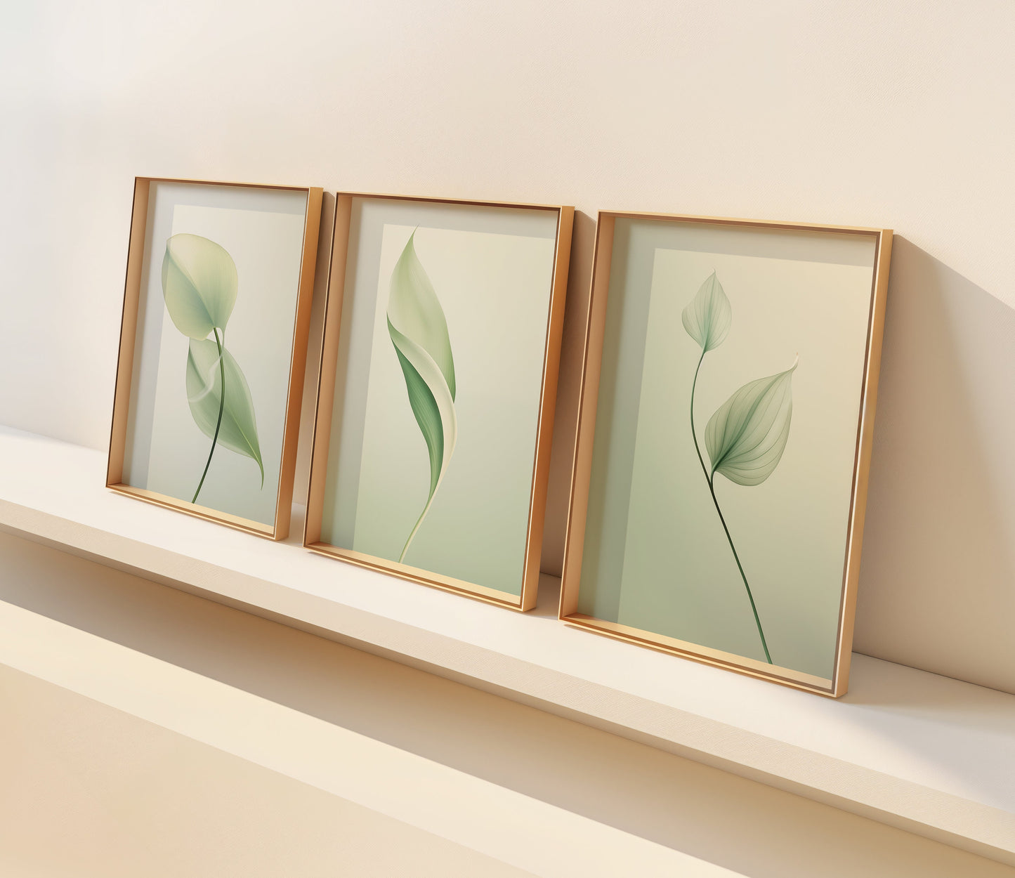 Set of 3 Minimalist Botanical Leaf Prints, Greenery Wall Art, Scandinavian Style Decor, Nature-Inspired Wall Art, Modern Living Room Poster