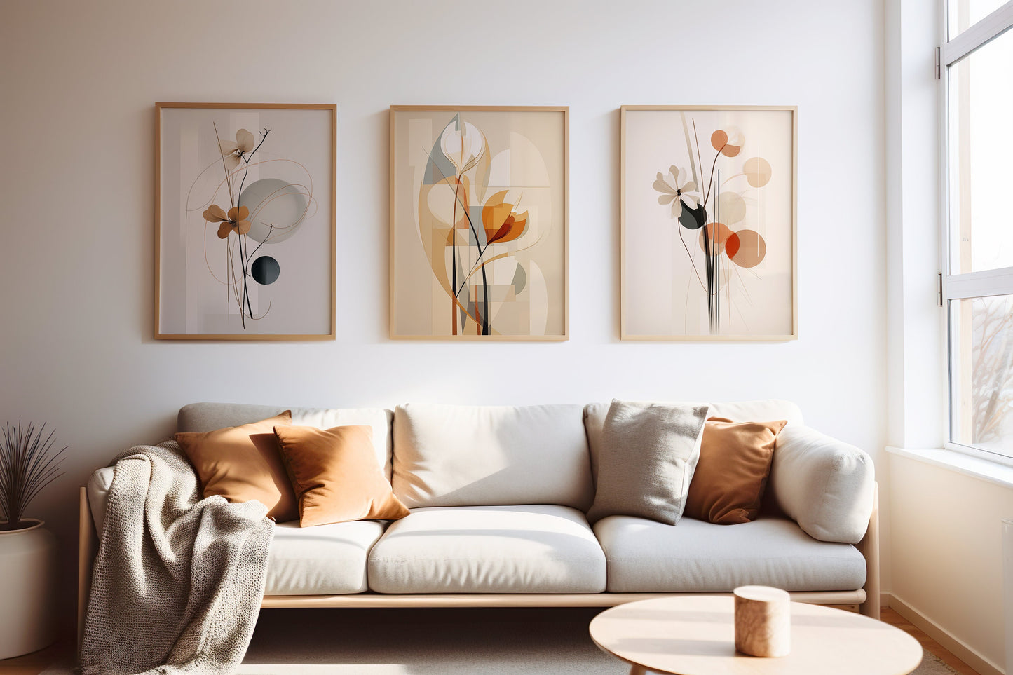 Modern Abstract Flower Art Prints, Set of 3, Minimalist Wall Art, Botanical Decor for Living Room, Contemporary Floral Art, Mid-Century Art