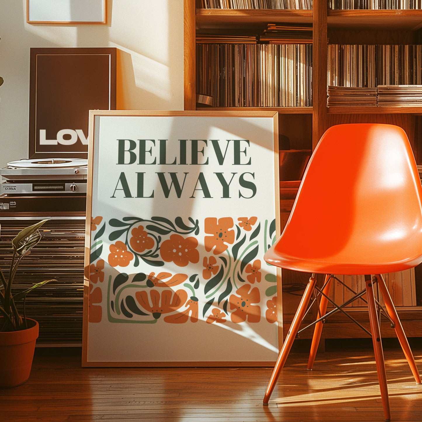 Believe Always Poster, Inspirational Wall Art, Retro Floral Print, Positive Message Decor, Motivational Home Art, Boho Botanical Poster