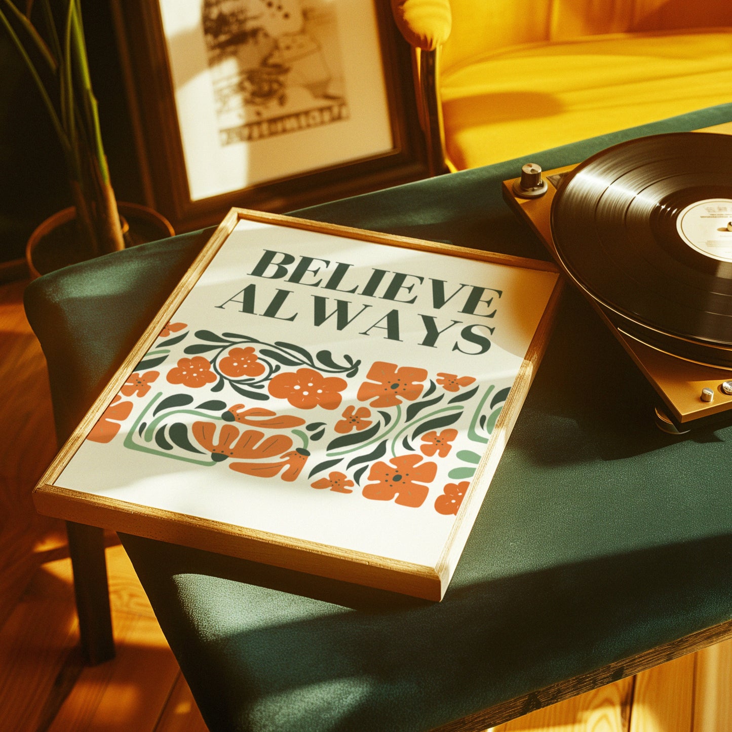 Believe Always Poster, Inspirational Wall Art, Retro Floral Print, Positive Message Decor, Motivational Home Art, Boho Botanical Poster