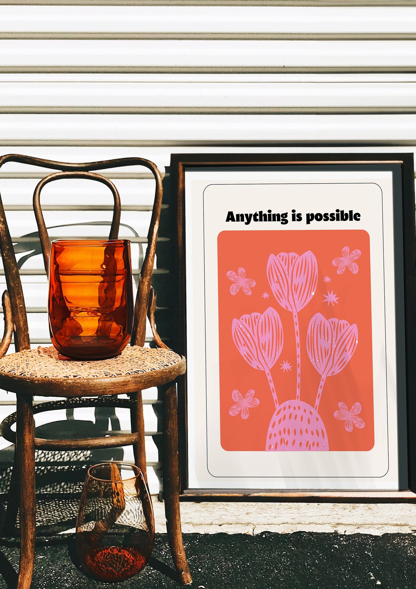 Anything is Possible Poster, Motivational Wall Art, Inspirational Pink and Orange Print, Positive Quote Art, Uplifting Flower Design