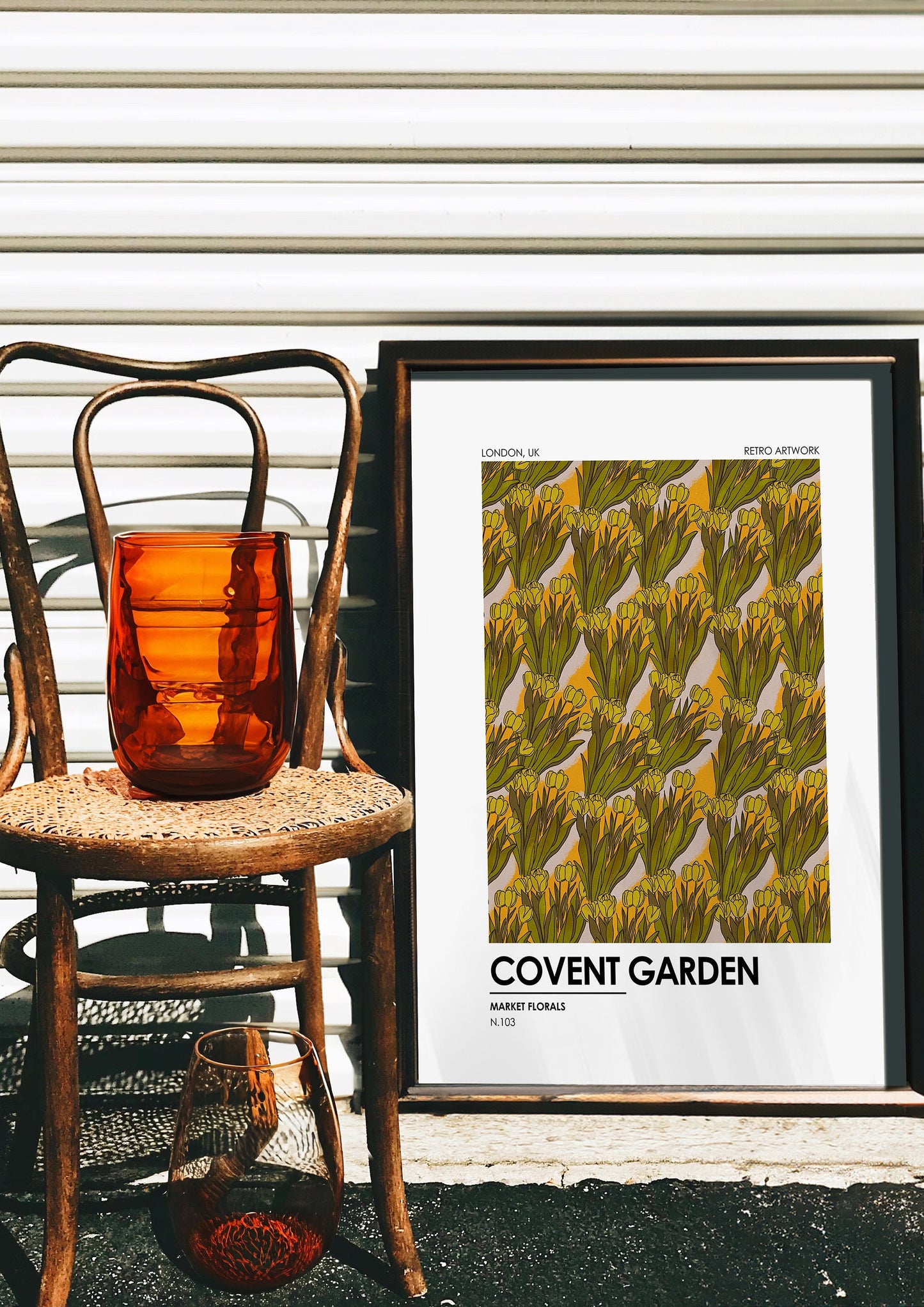 Covent Garden Market Florals Art, Yellow&Green Floral Wall Art, London Retro Artwork, UK-Inspired Floral Illustration, Spring Flower Market