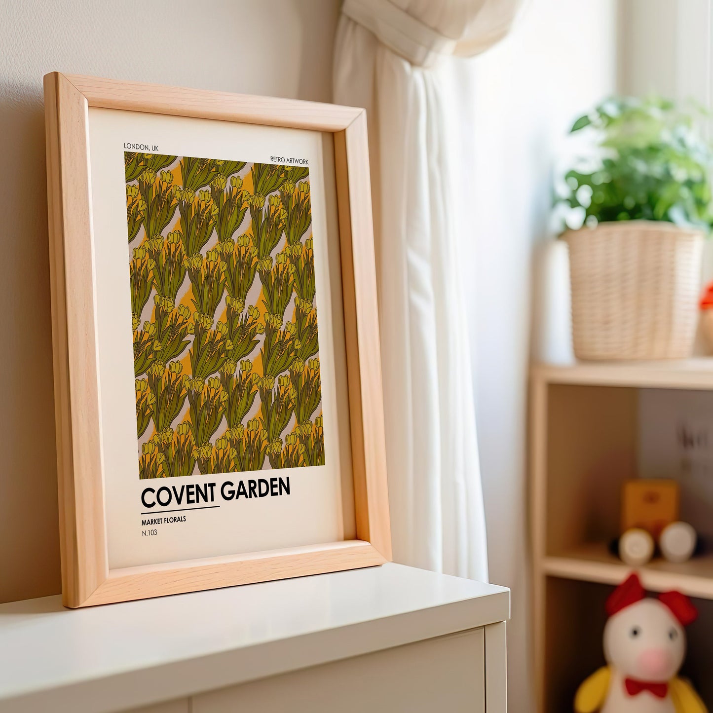 Covent Garden Market Florals Art, Yellow&Green Floral Wall Art, London Retro Artwork, UK-Inspired Floral Illustration, Spring Flower Market