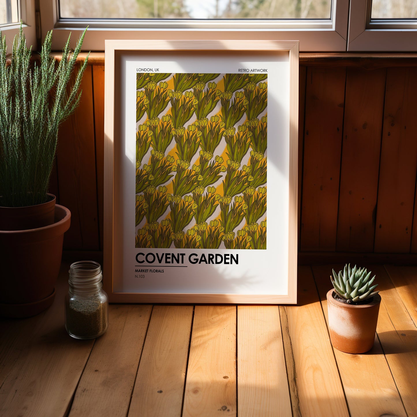 Covent Garden Market Florals Art, Yellow&Green Floral Wall Art, London Retro Artwork, UK-Inspired Floral Illustration, Spring Flower Market