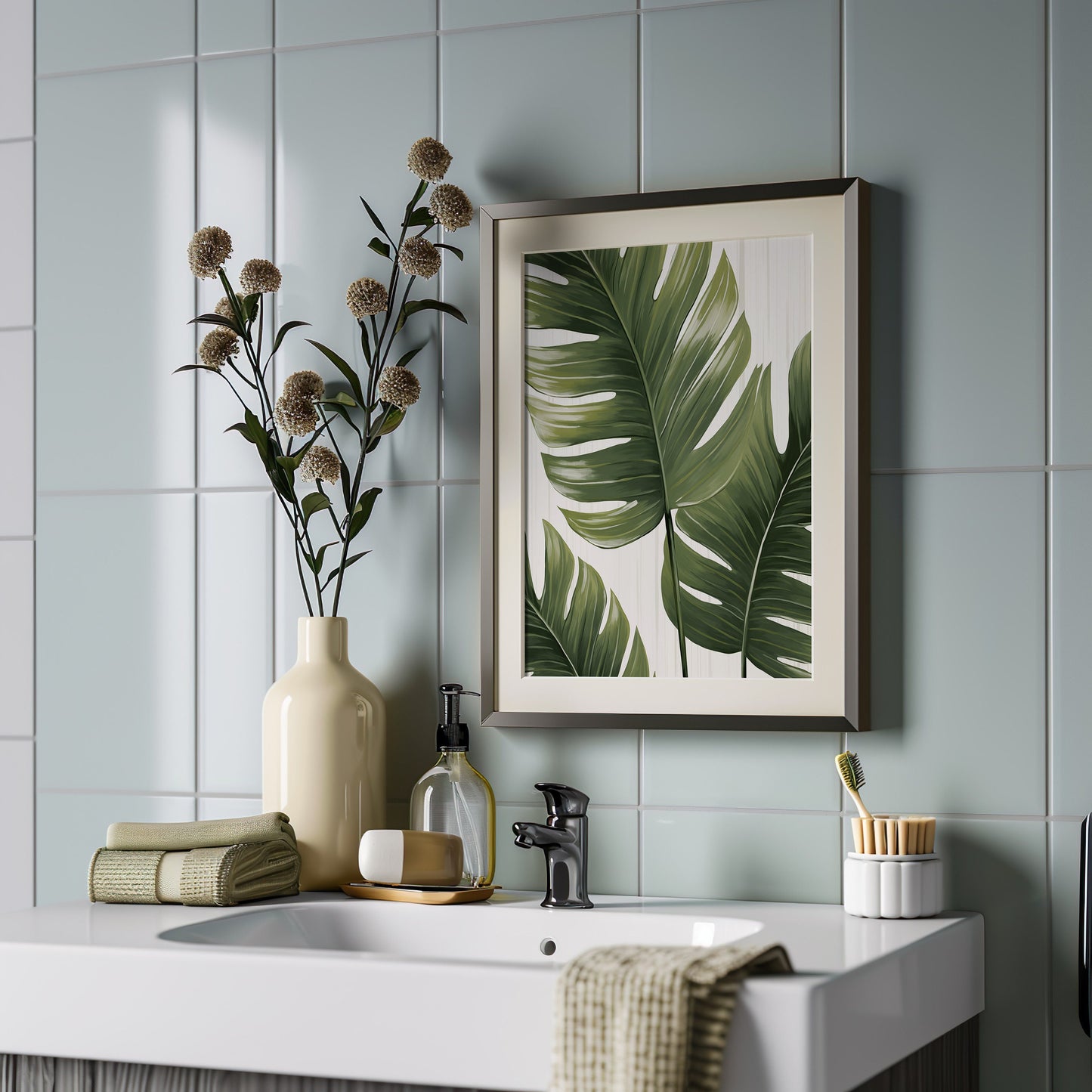 Tropical Monstera Leaf Poster, Green Leaf Botanical Print, Jungle-Inspired Art, Tropical Decor, Monstera Plant Poster, Leaf Illustration