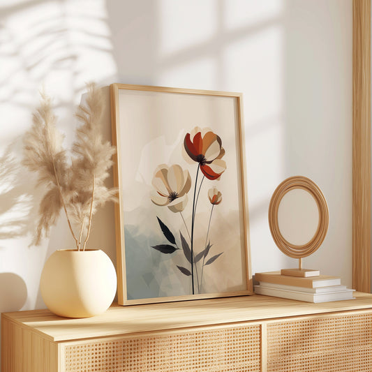 Abstract floral poster featuring earthy tones and a minimalist design, perfect for adding warmth and elegance to any space.